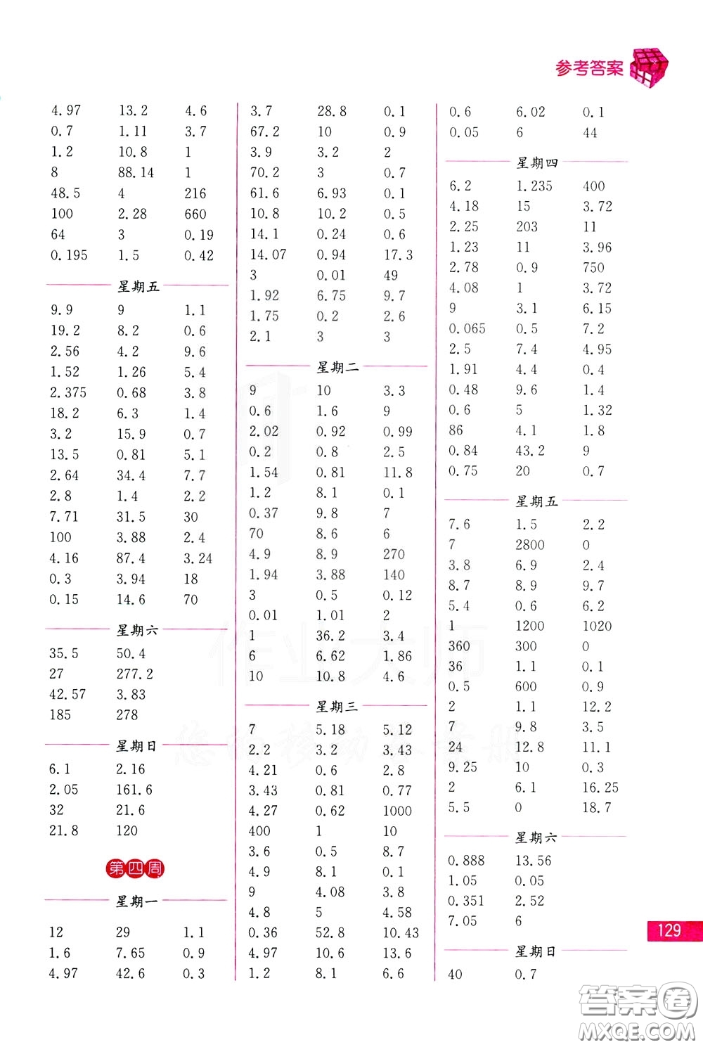 名師點撥2020年口算練習冊五年級下參考答案