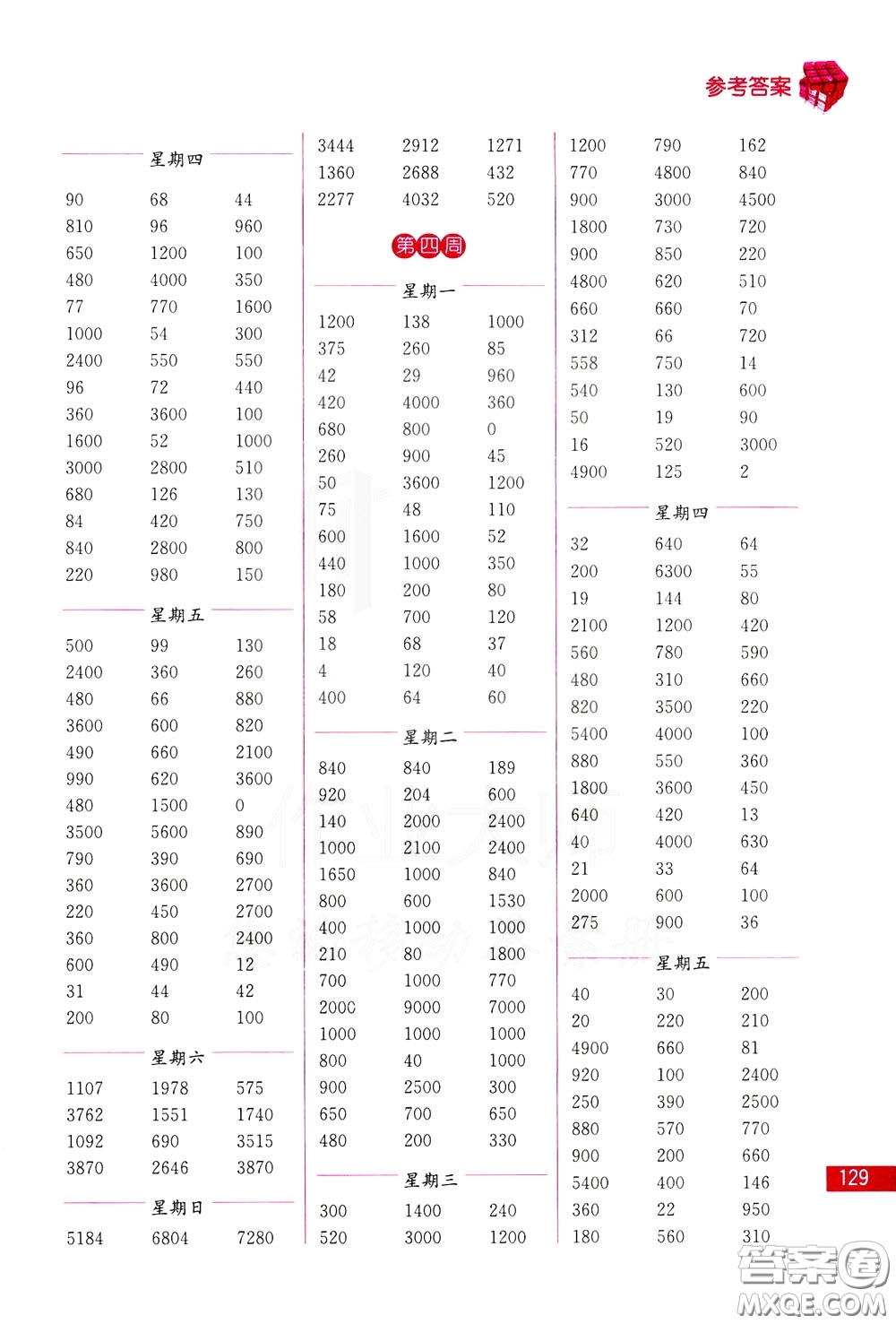 名師點撥2020年口算練習冊三年級下參考答案