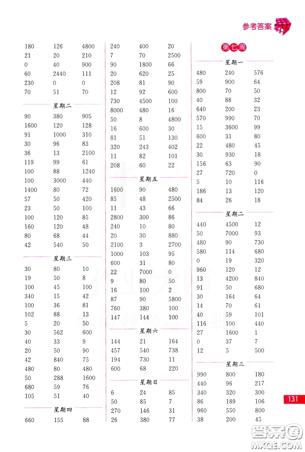 名師點撥2020年口算練習冊三年級下參考答案