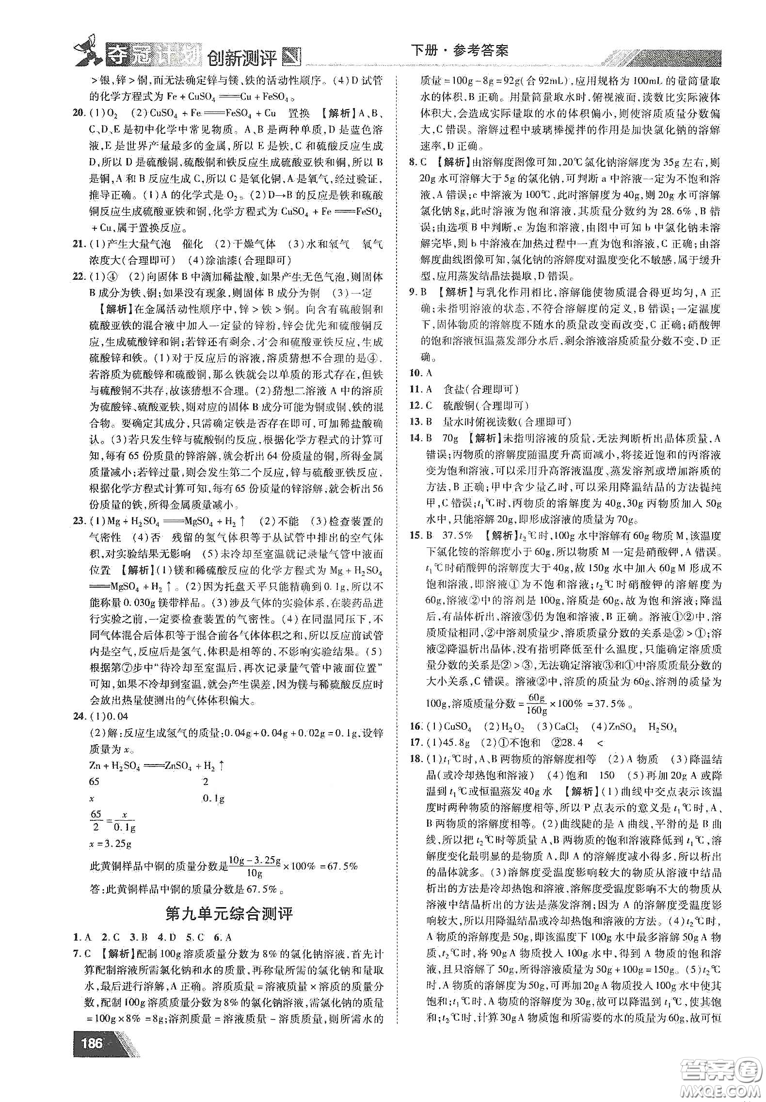 2020奪冠計(jì)劃初中創(chuàng)新測(cè)評(píng)九年級(jí)化學(xué)下冊(cè)人教版江西專版答案