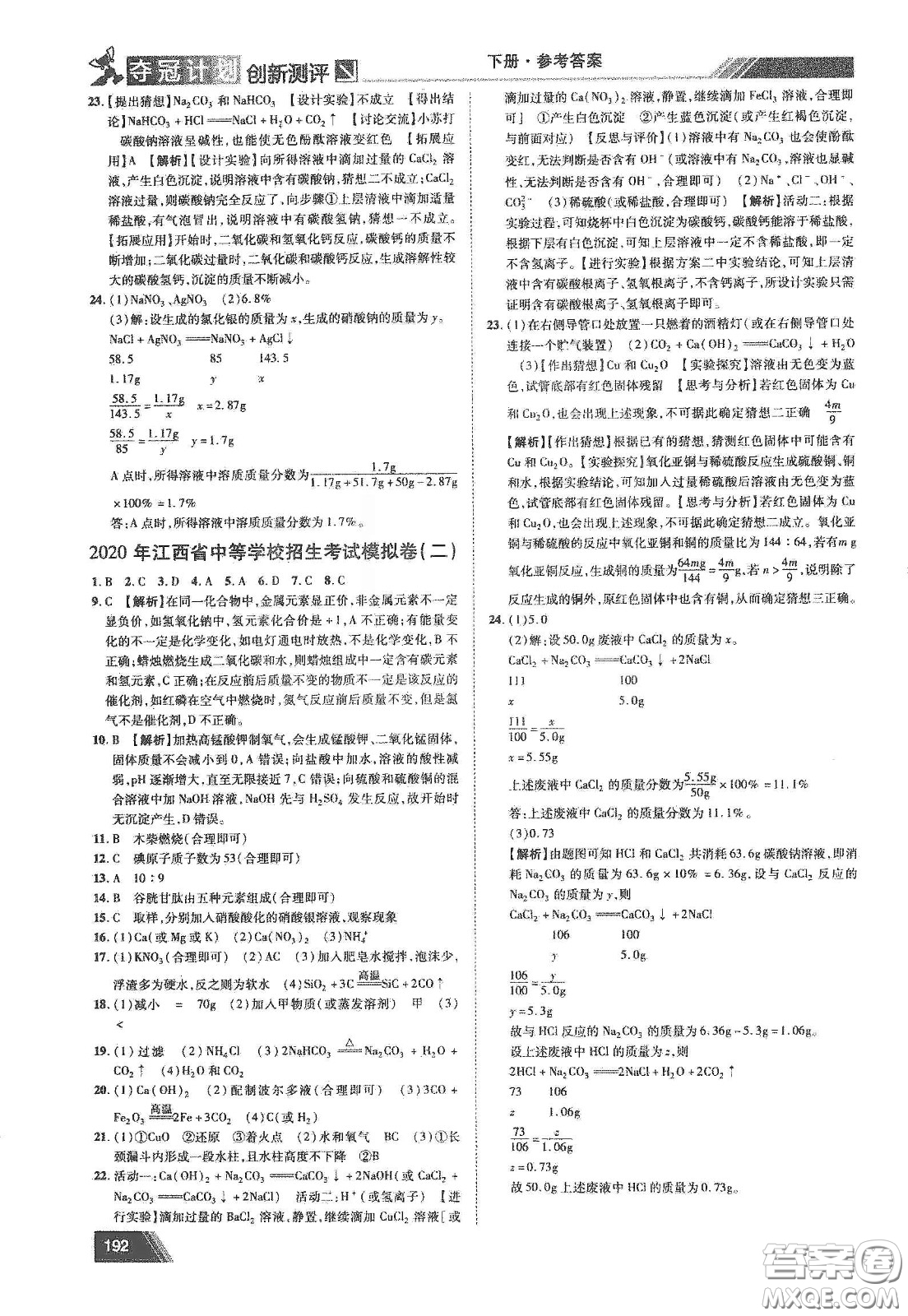 2020奪冠計(jì)劃初中創(chuàng)新測(cè)評(píng)九年級(jí)化學(xué)下冊(cè)人教版江西專版答案