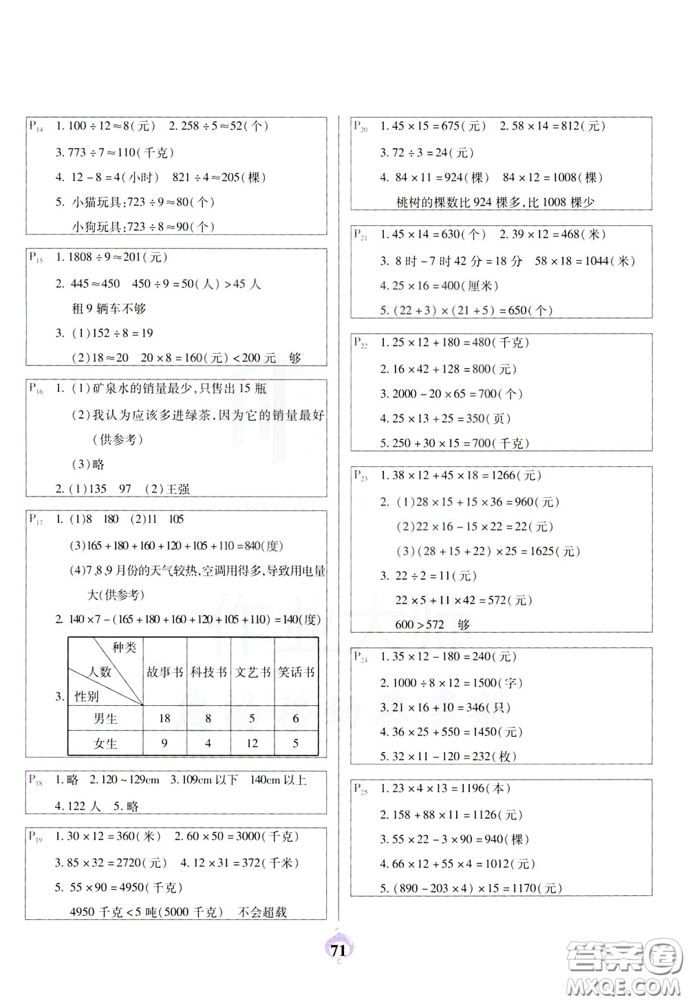 2020年計算小能手應(yīng)用題卡三年級下RJ人教版參考答案