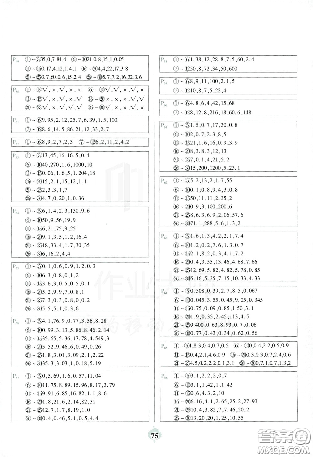 2020年計(jì)算小能手口算題卡四年級下BS北師版參考答案