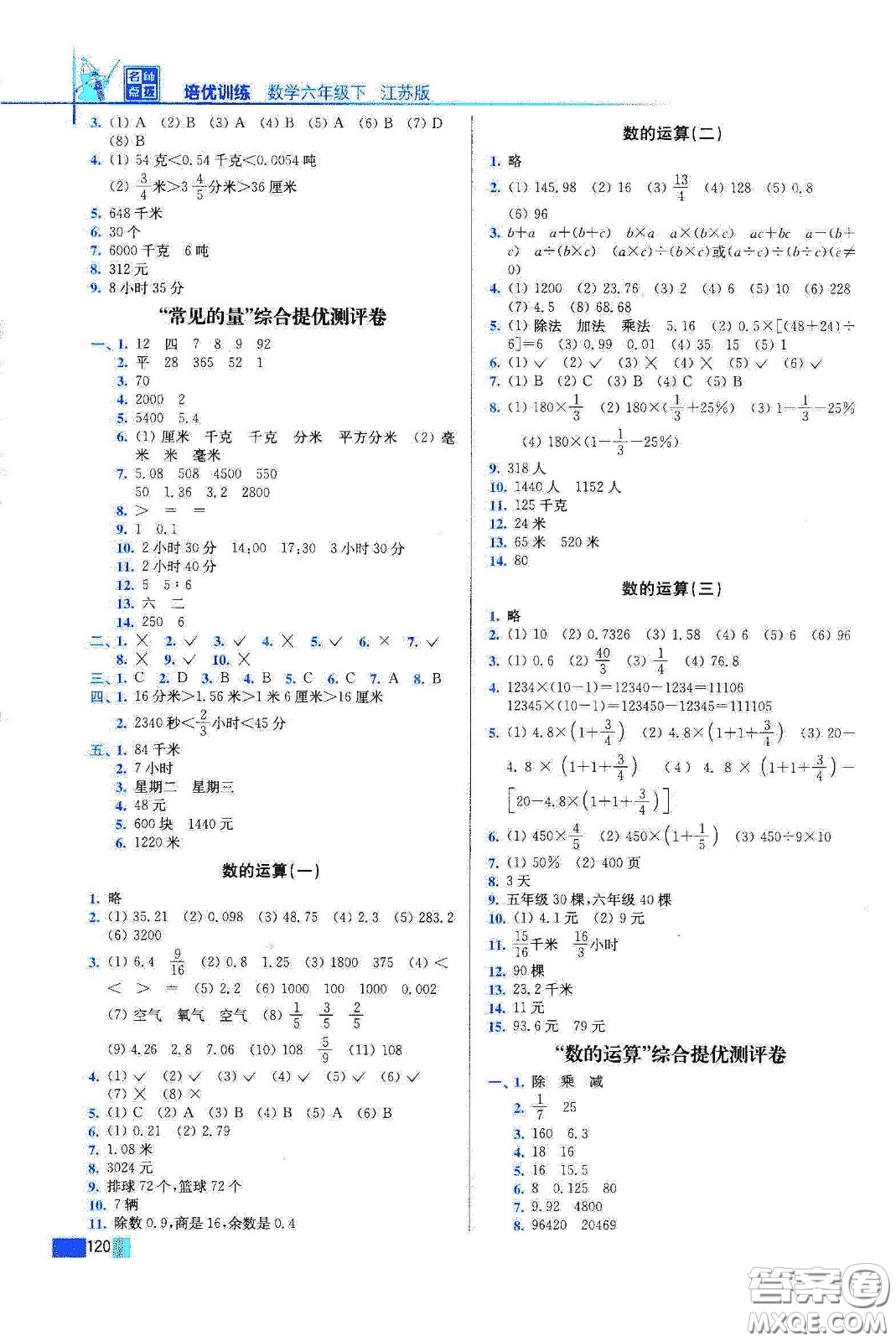 東南大學(xué)出版社2020名師點撥培優(yōu)訓(xùn)練六年級數(shù)學(xué)下冊江蘇版答案