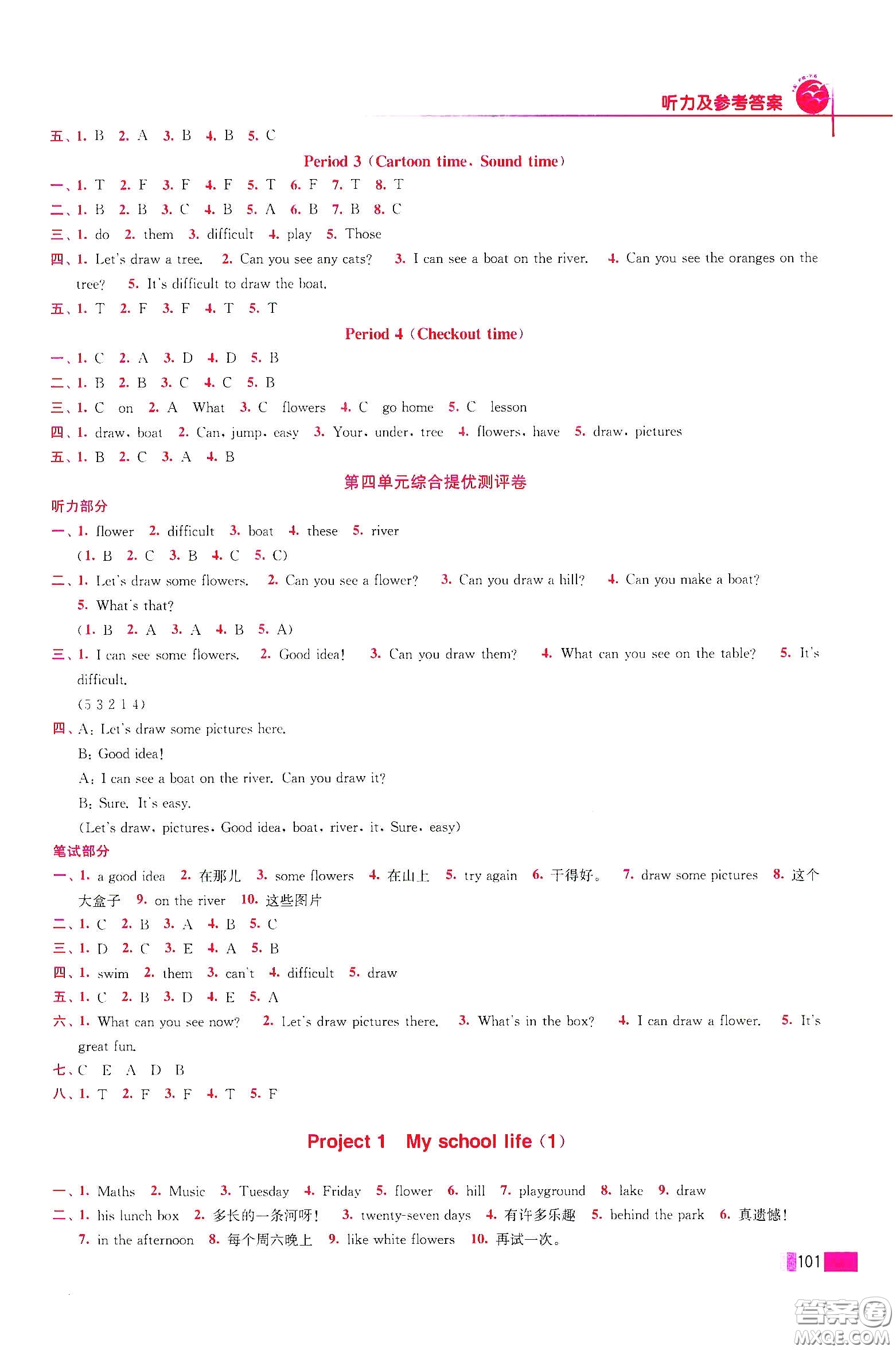 東南大學(xué)出版社2020名師點(diǎn)撥培優(yōu)訓(xùn)練四年級(jí)英語下冊(cè)江蘇版答案