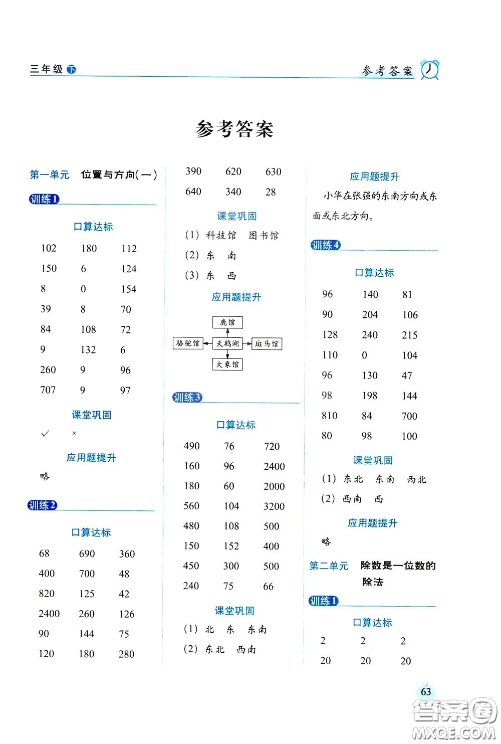 2020年小學數(shù)學培優(yōu)版口算達標天天練三年級下人教課標版參考答案