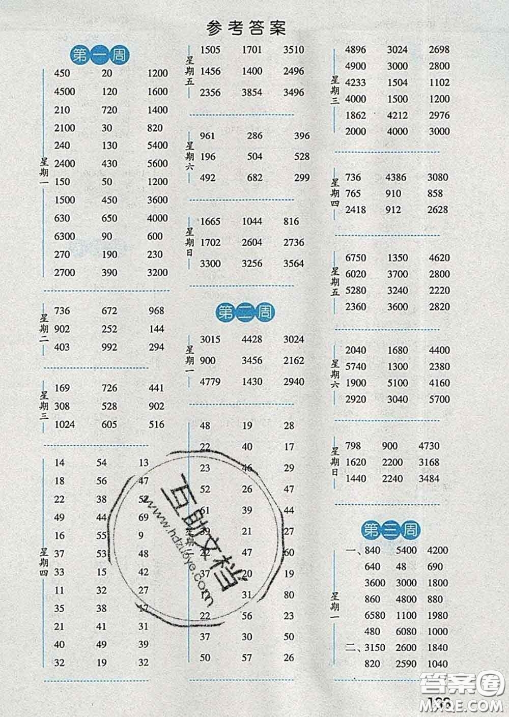 2020年經(jīng)綸學(xué)典口算達(dá)人三年級數(shù)學(xué)下冊江蘇版答案