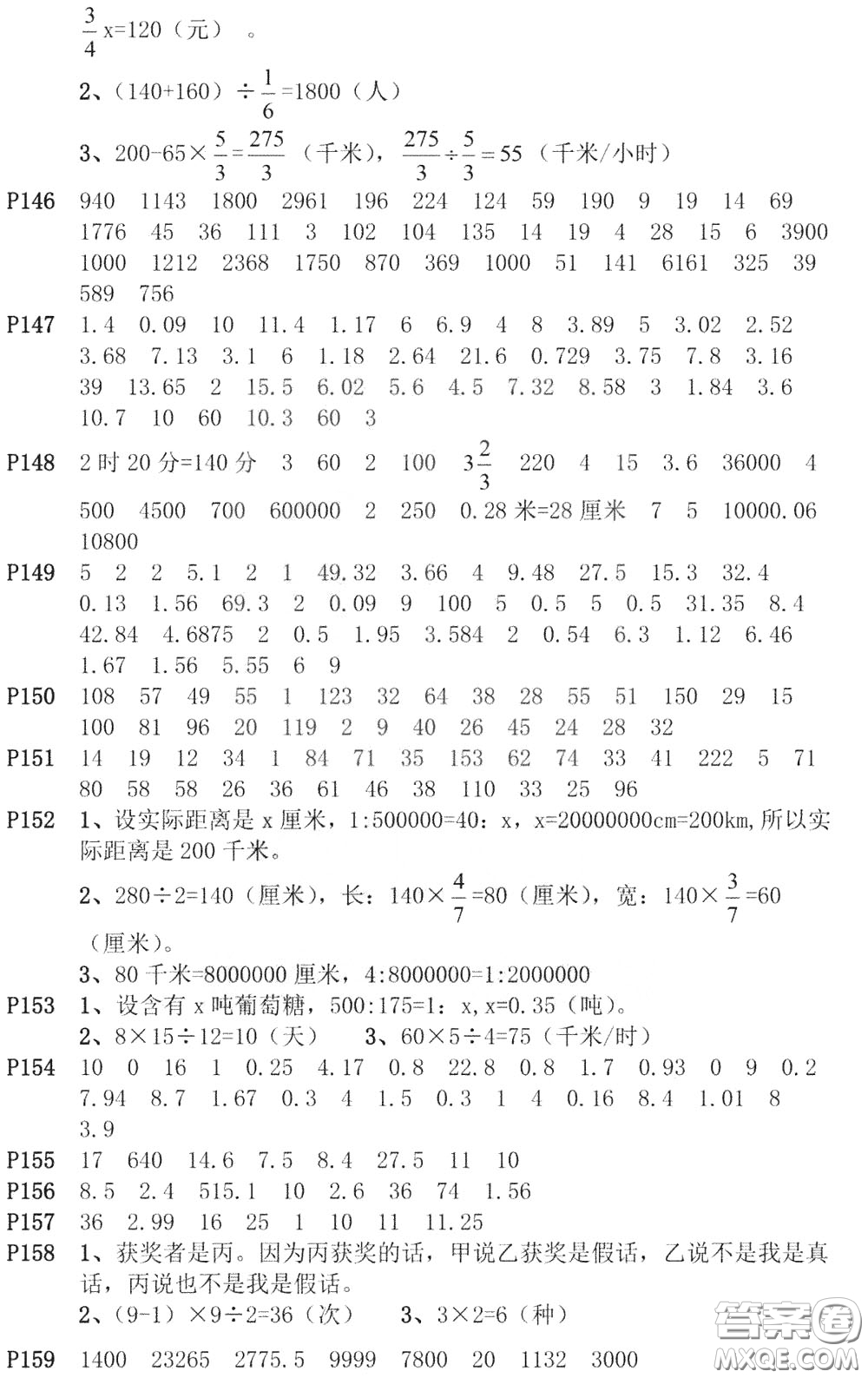 河海大學(xué)出版社2020年瘋狂口算小學(xué)數(shù)學(xué)口算題卡6年級參考答案