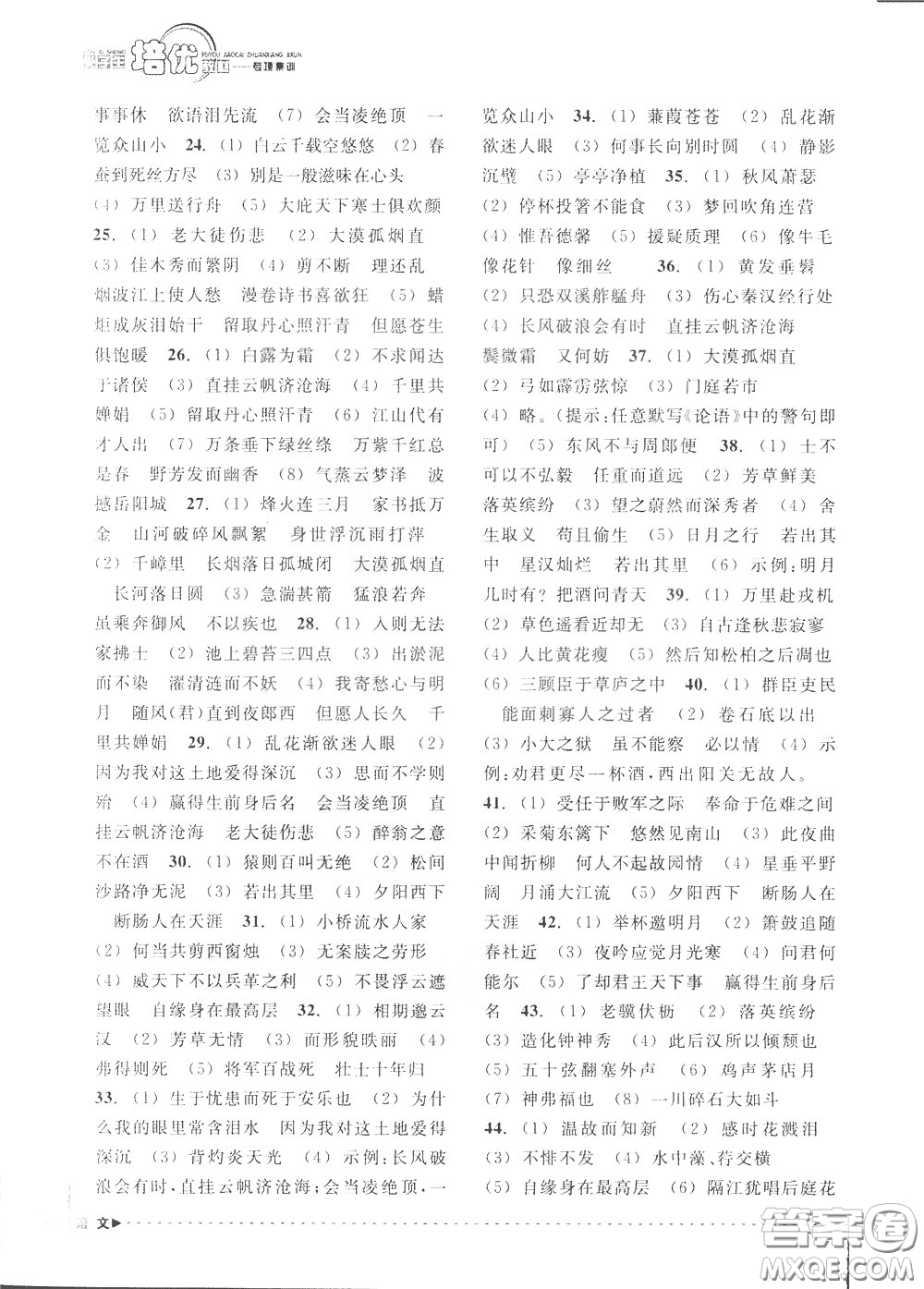 南方出版社2020年尖子生培優(yōu)教材專項(xiàng)集訓(xùn)語(yǔ)文初中綜合版參考答案