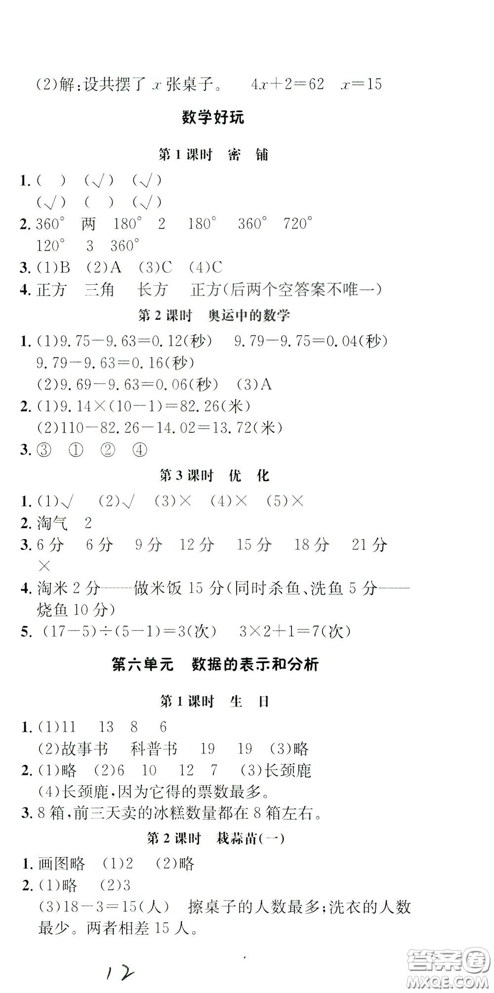 鐘書金牌2020年非常1+1一課一練四年級下冊數(shù)學(xué)BS版北師大版參考答案