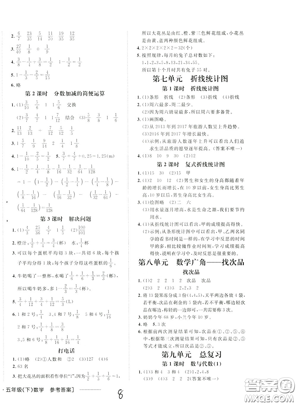 鐘書金牌2020年非常1+1一課一練五年級(jí)下冊(cè)數(shù)學(xué)R版人教版參考答案