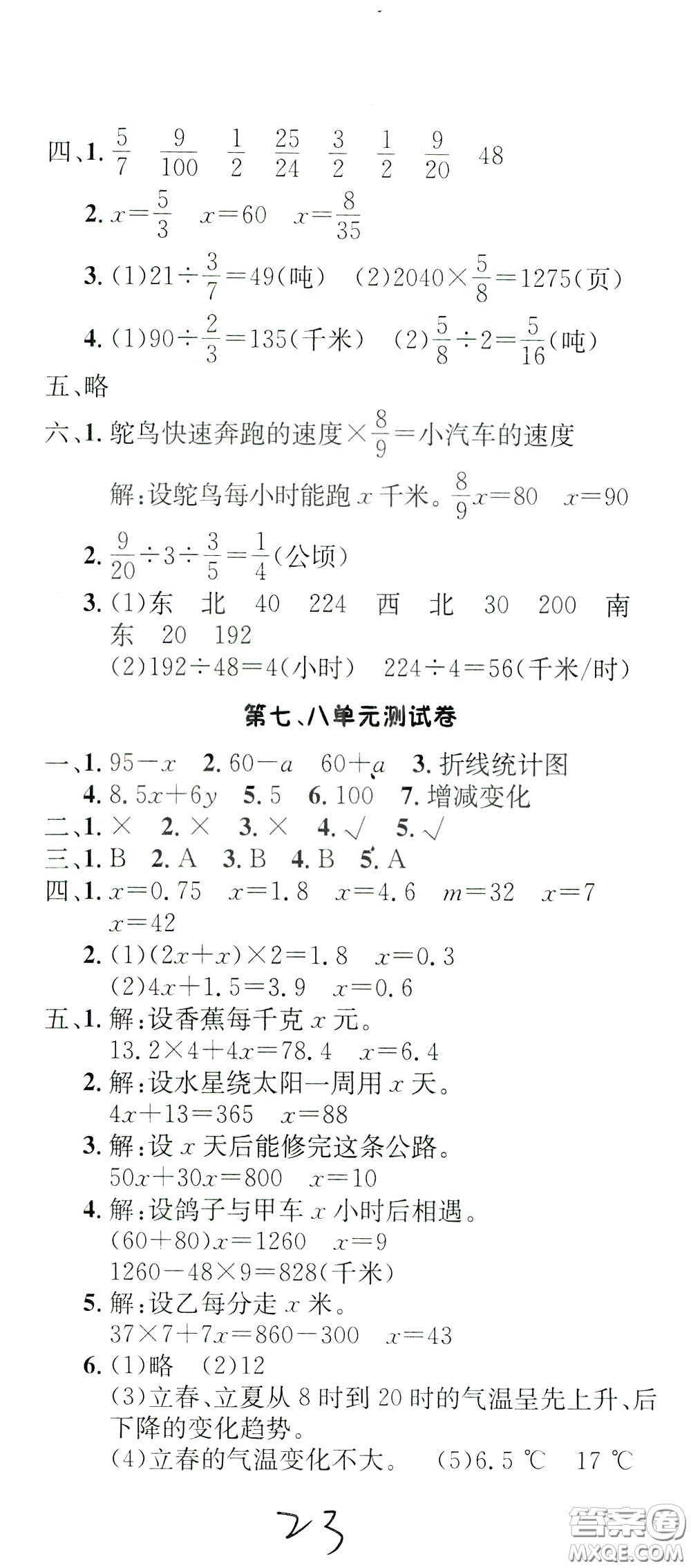 鐘書金牌2020年非常1+1一課一練五年級下冊數(shù)學(xué)BS版北師大版參考答案