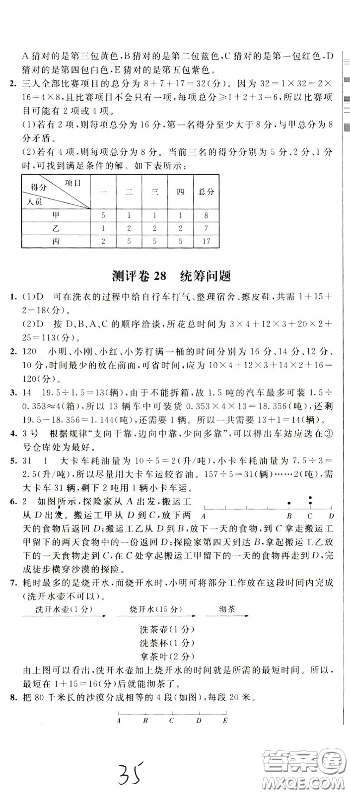 2020年小學(xué)奧數(shù)典型題舉一反三沖刺100分測評卷五年級參考答案