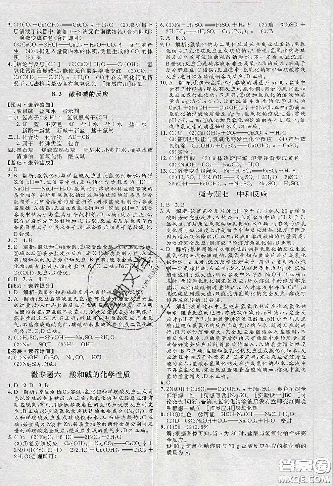 2020春優(yōu)加學(xué)案課時通九年級化學(xué)下冊Y版答案