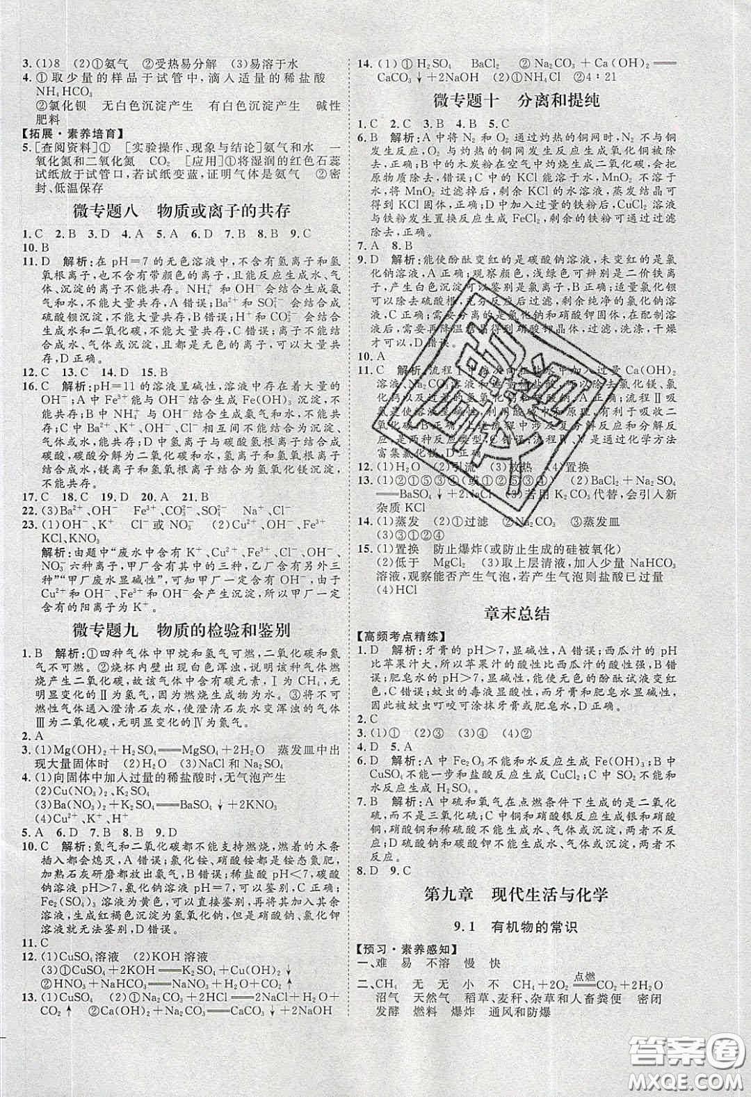 2020春優(yōu)加學(xué)案課時通九年級化學(xué)下冊Y版答案