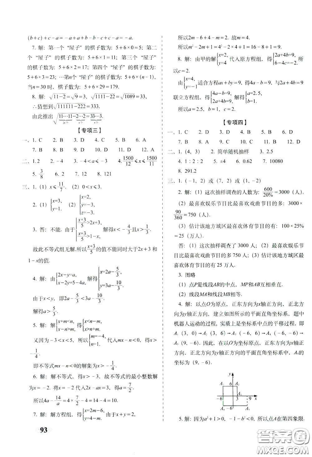 2020春聚能闖關100分期末復習沖刺卷七年級下冊數(shù)學RJ人教版參考答案