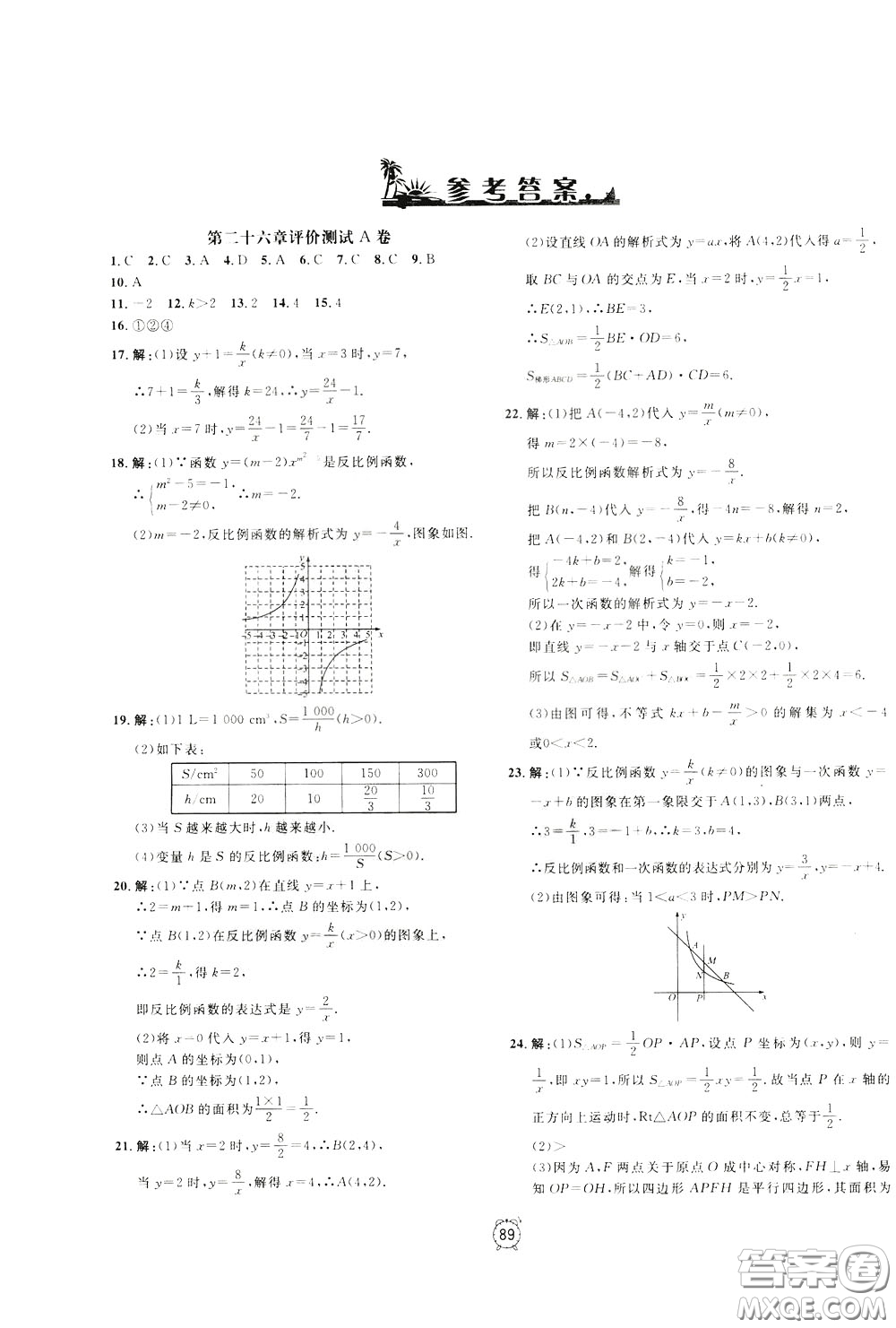 上海大學(xué)出版社2020年過關(guān)沖刺100分數(shù)學(xué)九年級下冊R版人教版參考答案