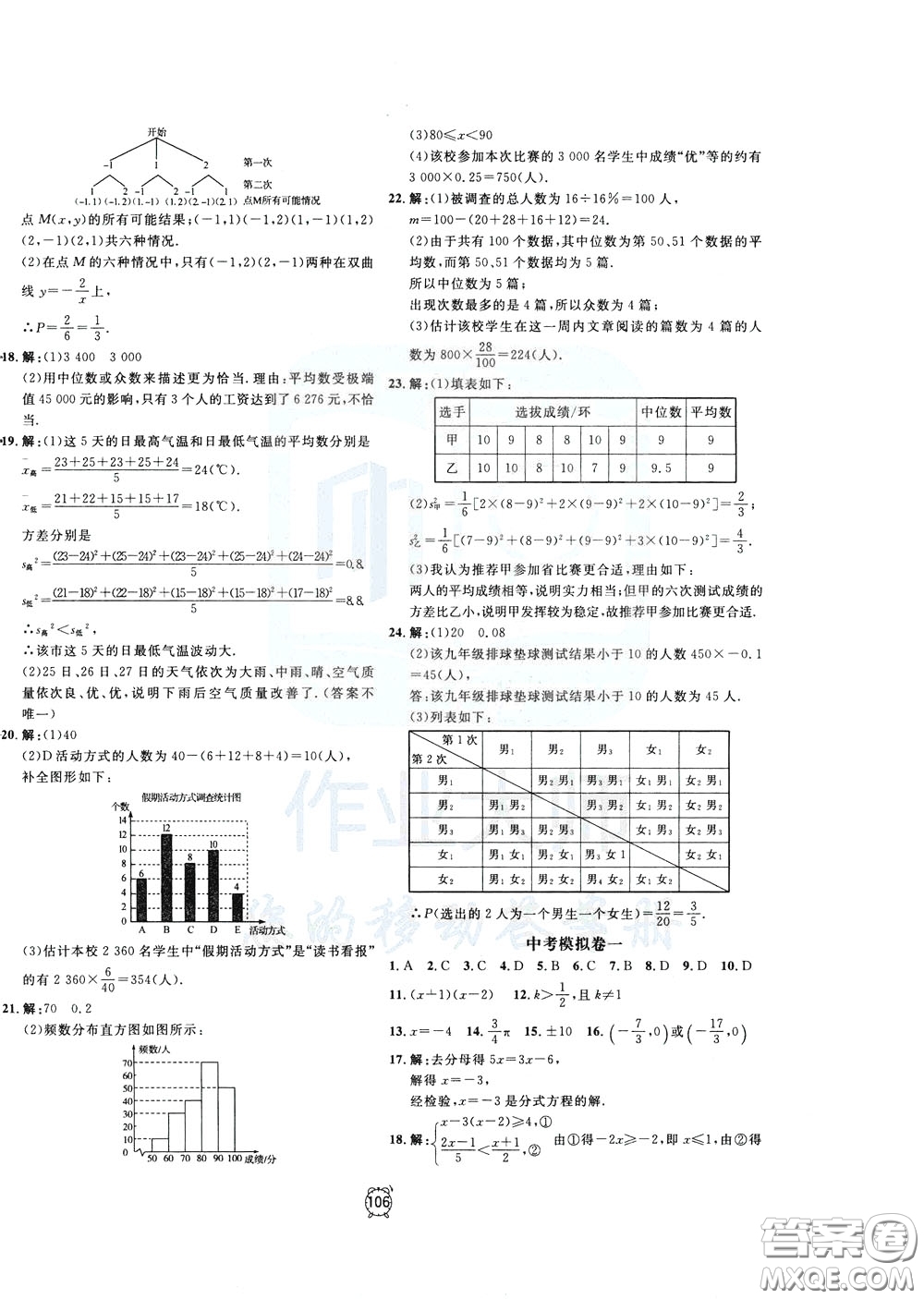 上海大學(xué)出版社2020年過關(guān)沖刺100分數(shù)學(xué)九年級下冊R版人教版參考答案