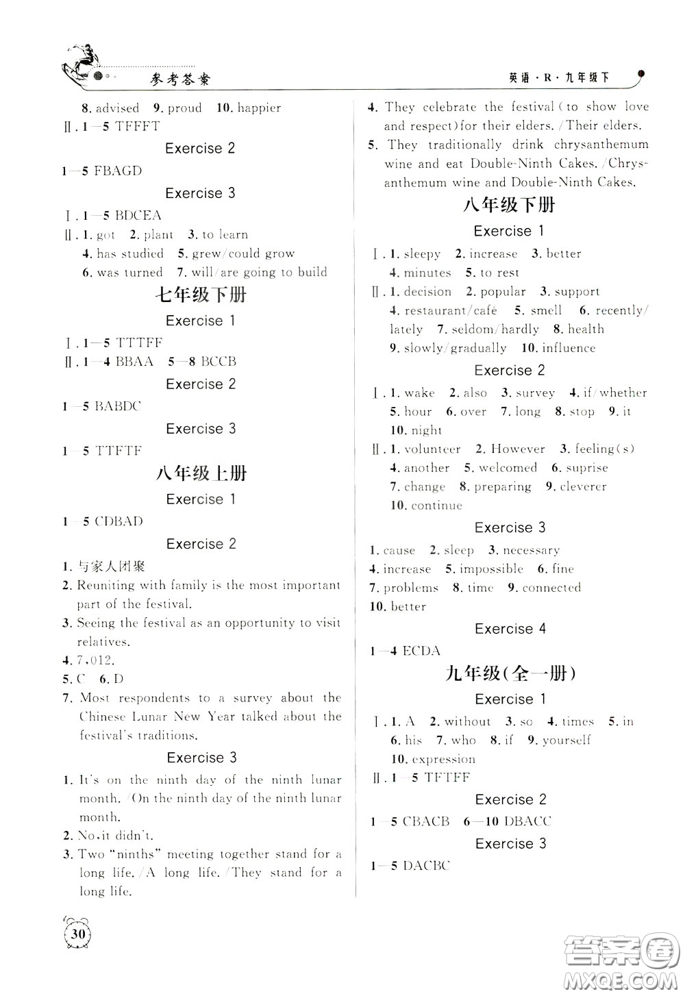 鐘書(shū)金牌2020年過(guò)關(guān)沖刺100分課時(shí)作業(yè)英語(yǔ)九年級(jí)下冊(cè)R版人教版參考答案