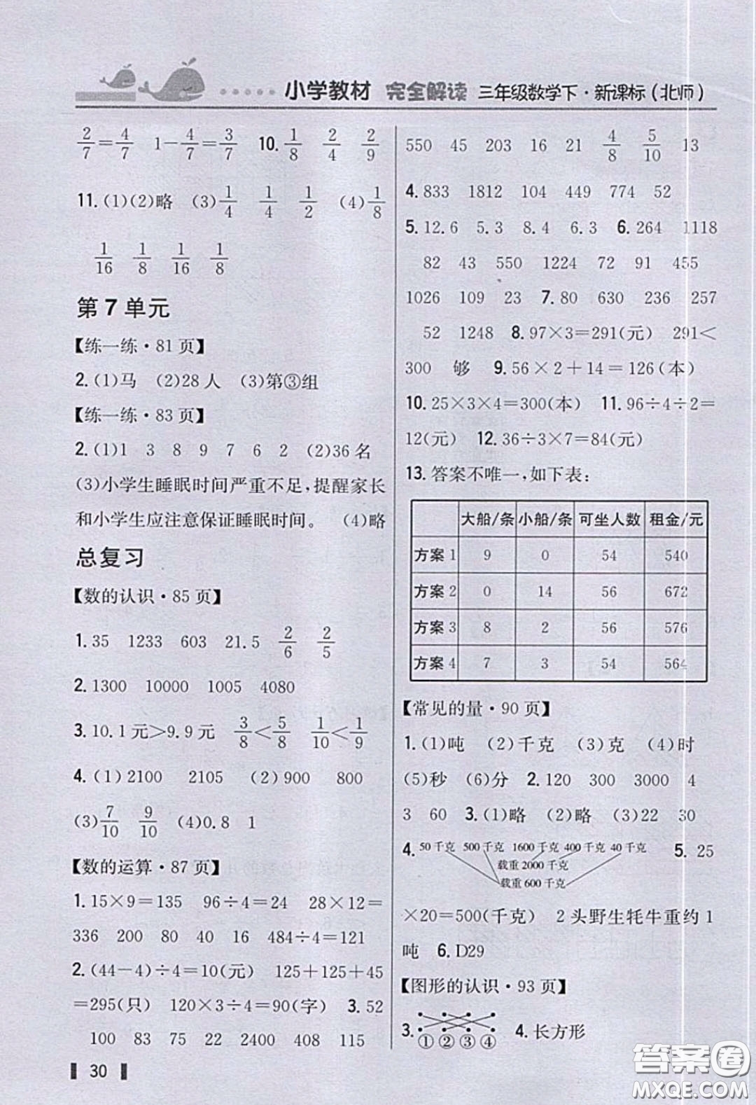 北京師范大學(xué)出版社2020三年級(jí)數(shù)學(xué)下冊(cè)北師大版教科書習(xí)題答案