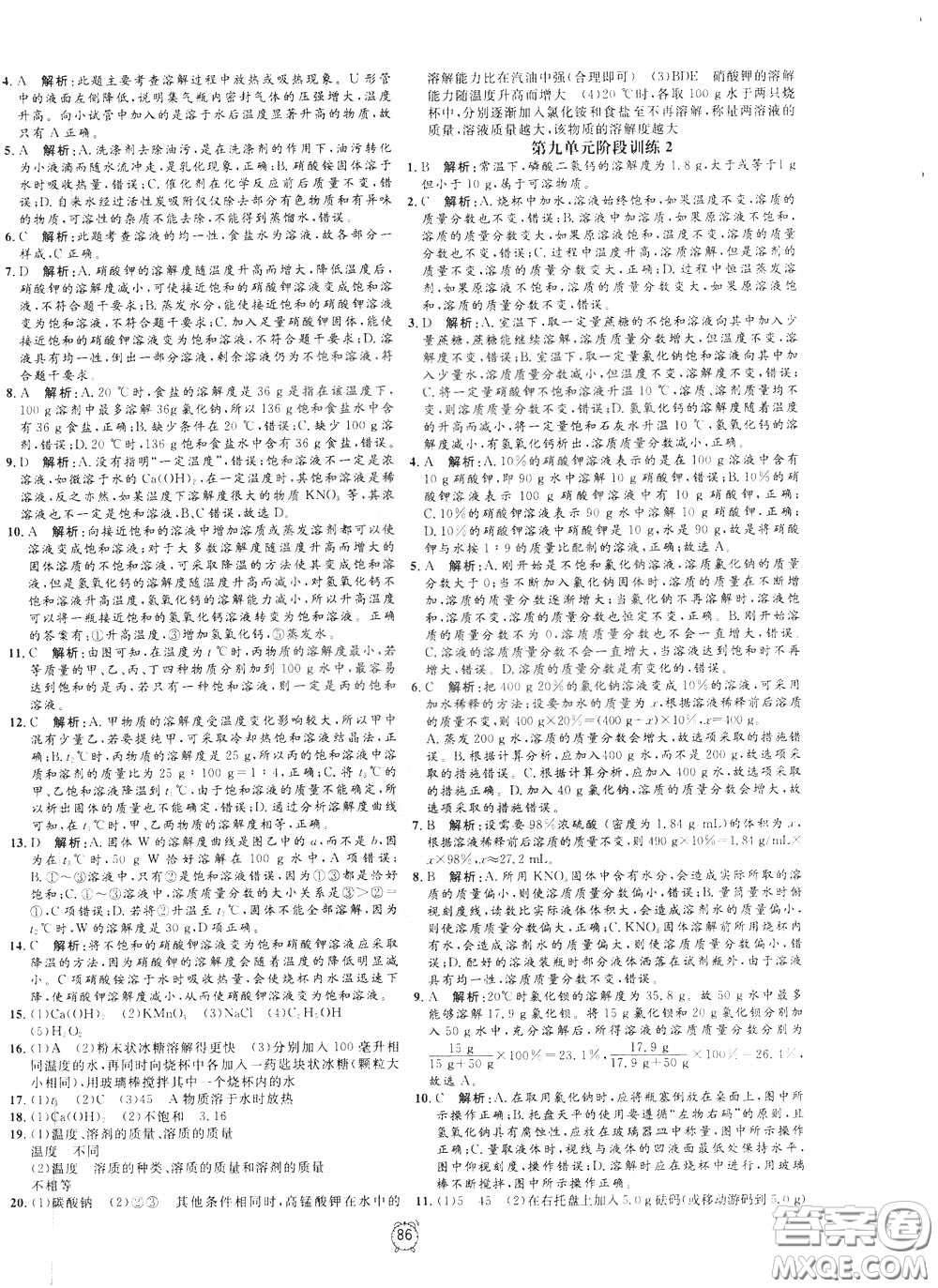 上海大學(xué)出版社2020年過關(guān)沖刺100分化學(xué)九年級下冊R版人教版參考答案