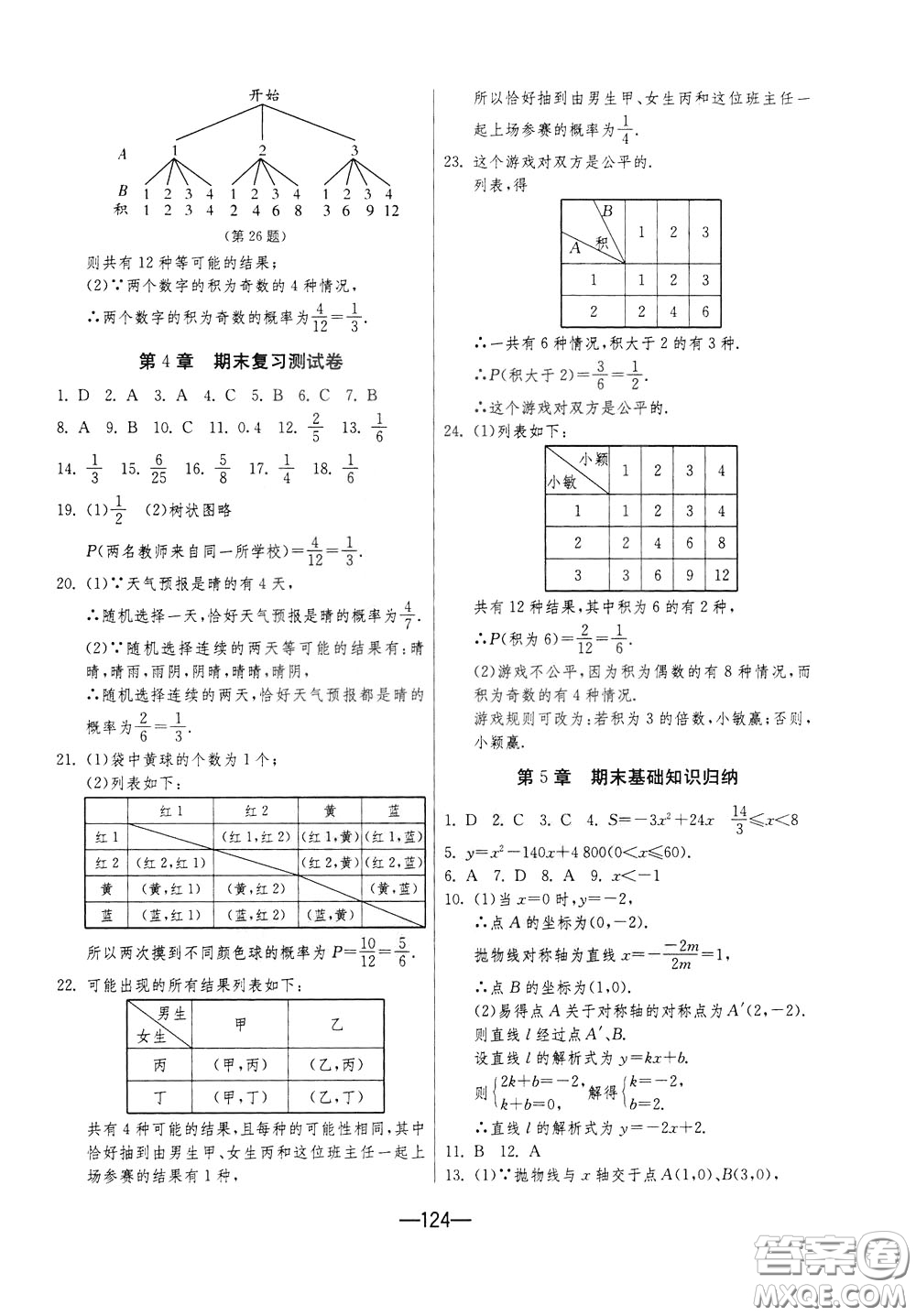 江蘇人民出版社2020年期末闖關(guān)沖刺100分?jǐn)?shù)學(xué)九年級全一冊江蘇版參考答案