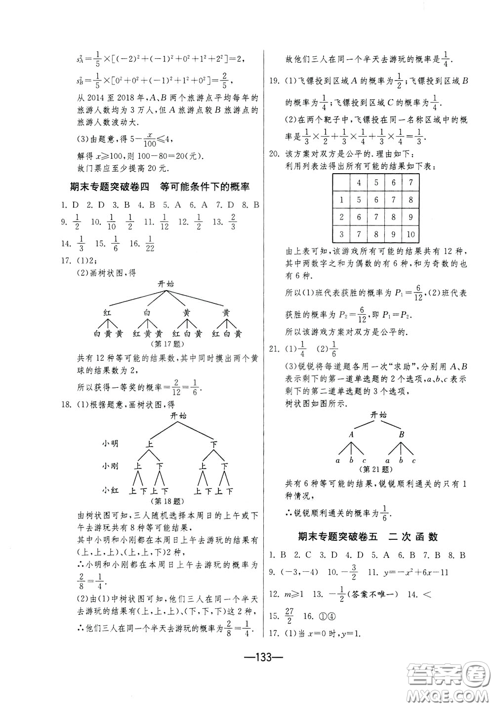 江蘇人民出版社2020年期末闖關(guān)沖刺100分?jǐn)?shù)學(xué)九年級全一冊江蘇版參考答案