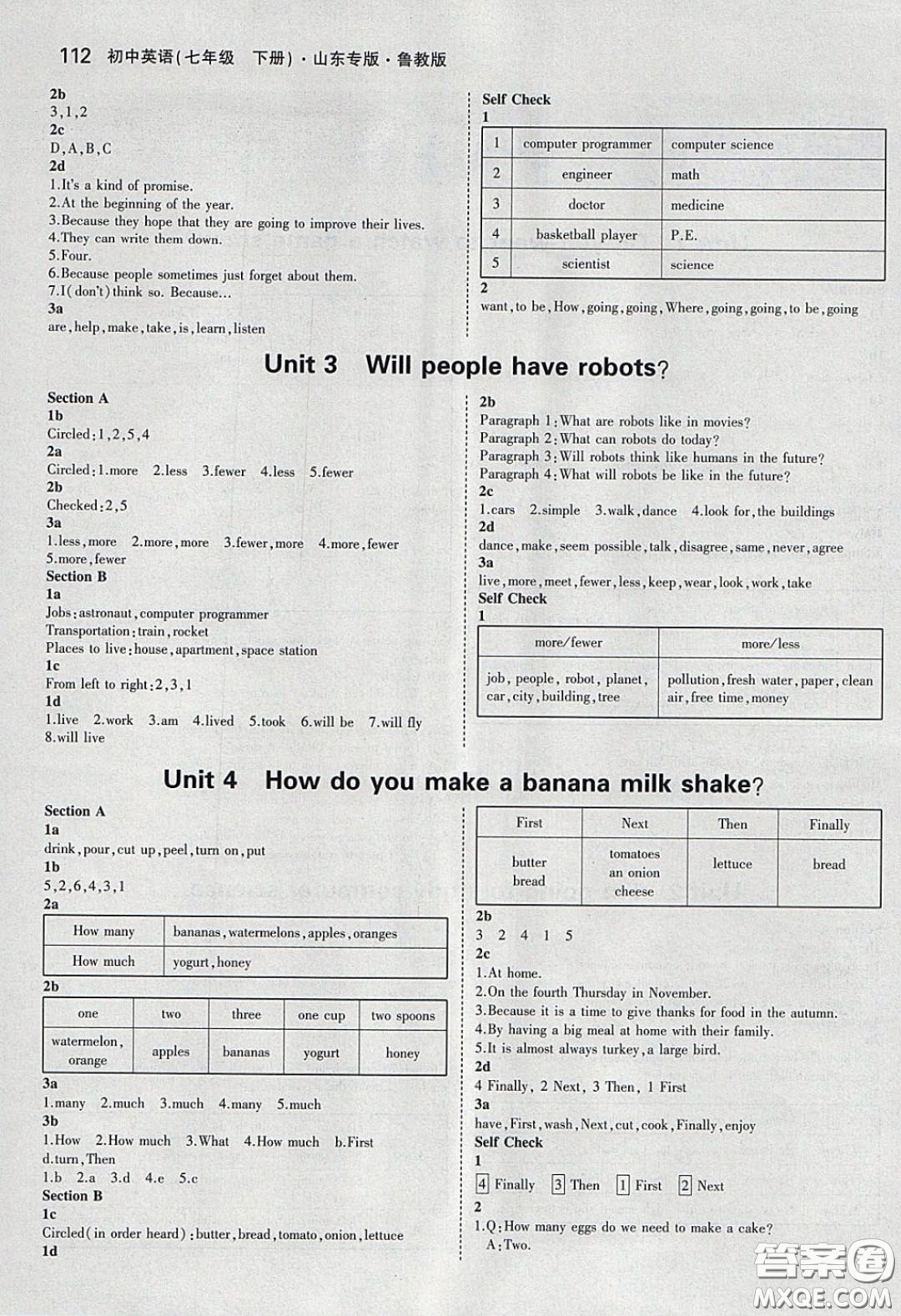 山東教育出版社2020五四學(xué)制義務(wù)教育教科書七年級(jí)英語下冊(cè)魯教版課后習(xí)題答案