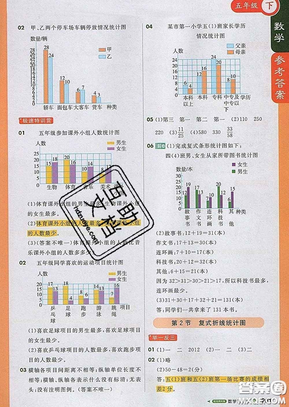 2020春新版1加1輕巧奪冠課堂直播五年級數(shù)學(xué)下冊北師版答案