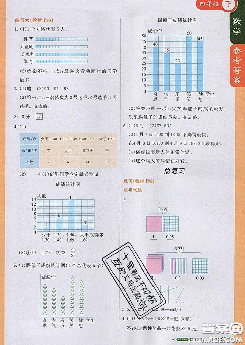 2020春新版1加1輕巧奪冠課堂直播四年級(jí)數(shù)學(xué)下冊(cè)北師版答案