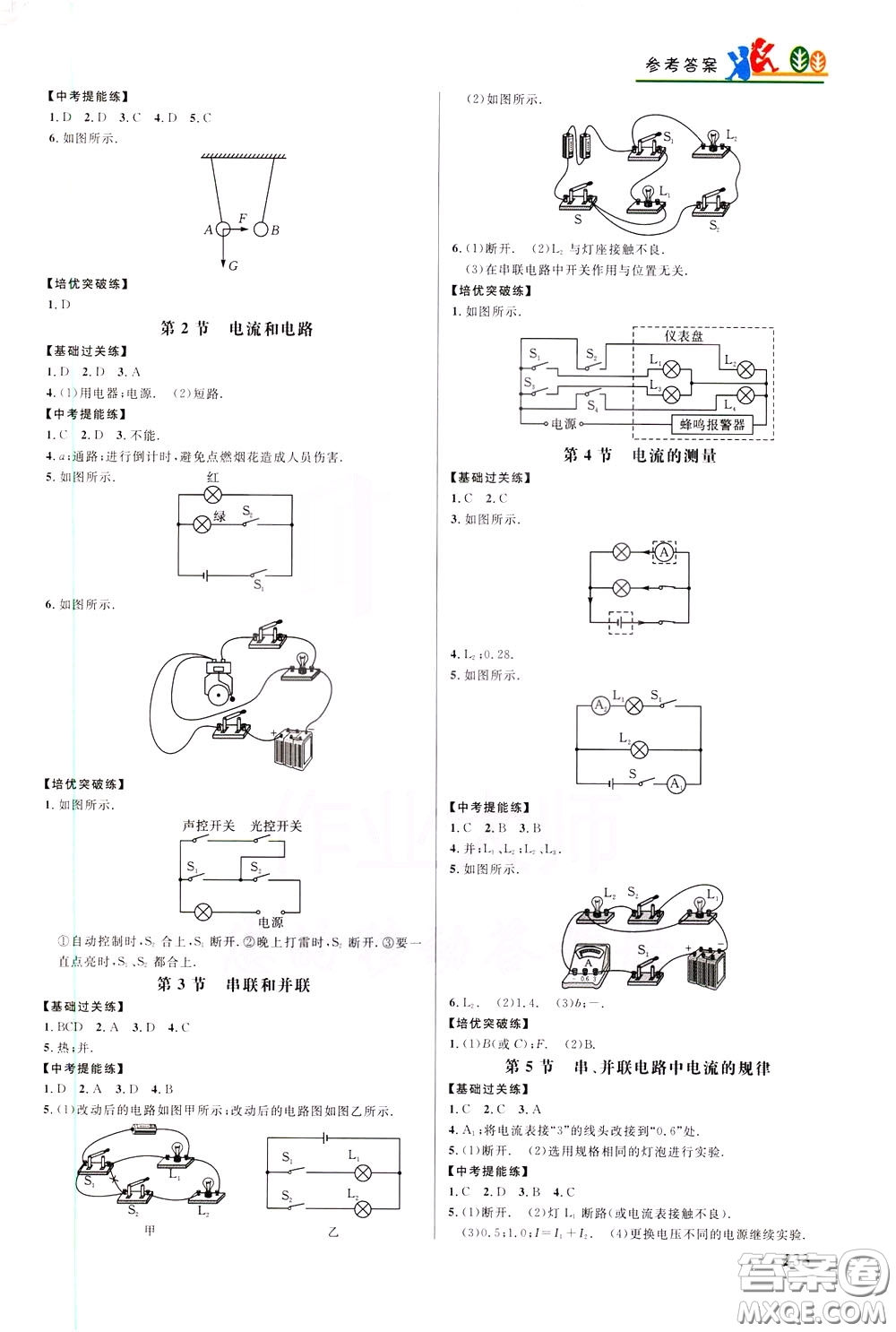 華中師范大學(xué)出版社2020年重難點(diǎn)手冊(cè)九年級(jí)物理RJ人教版參考答案