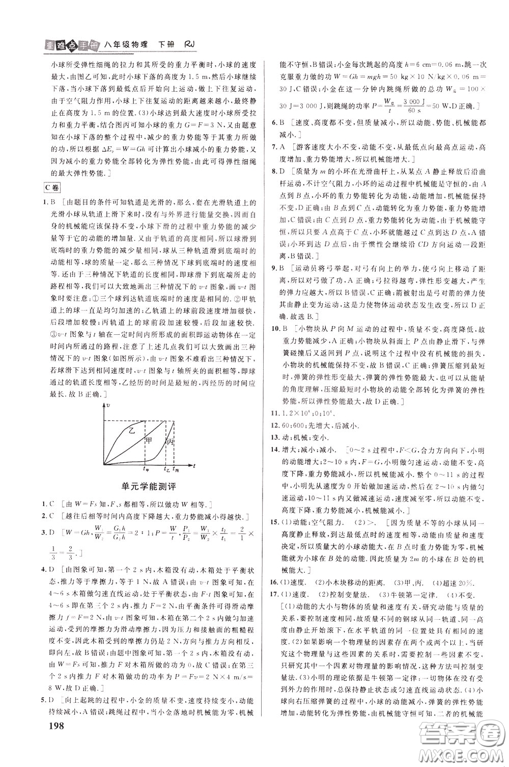 華中師范大學(xué)出版社2020年重難點(diǎn)手冊(cè)八年級(jí)物理下冊(cè)RJ人教版參考答案