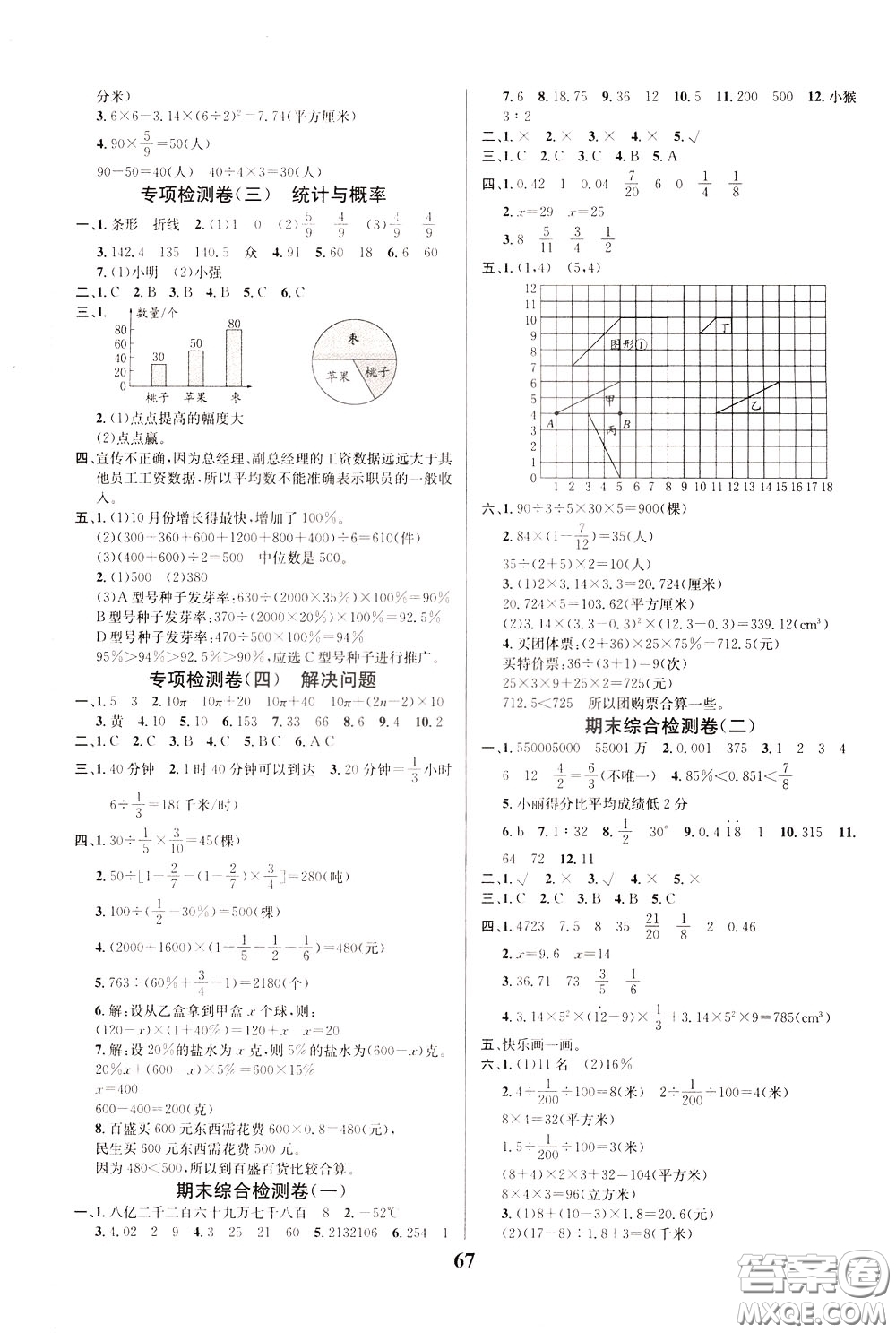 2020年小學(xué)生全能金卷數(shù)學(xué)六年級(jí)下冊(cè)BSD北師大版參考答案