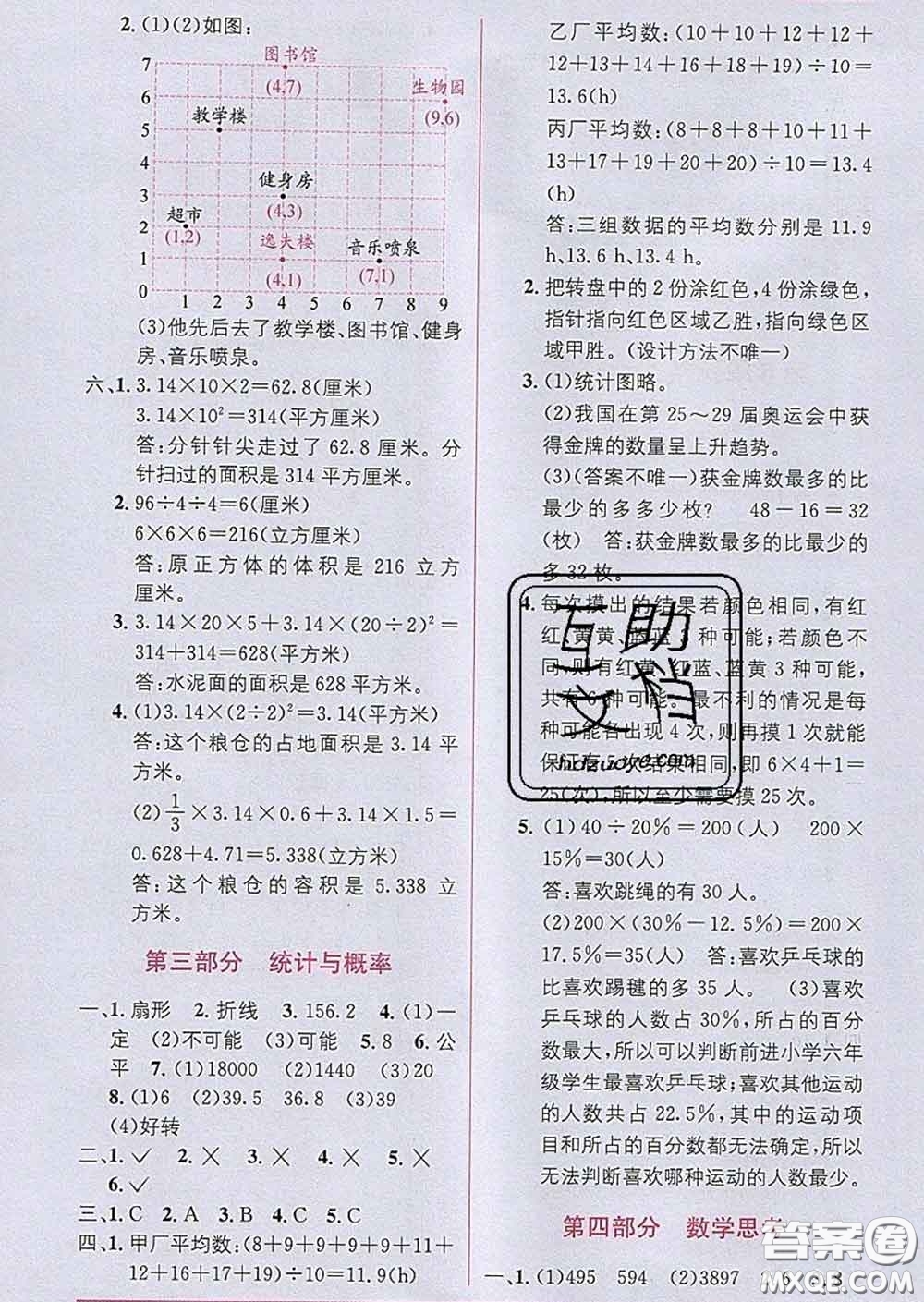 新疆青少年出版社2020春教材1加1六年級數(shù)學(xué)下冊人教版答案