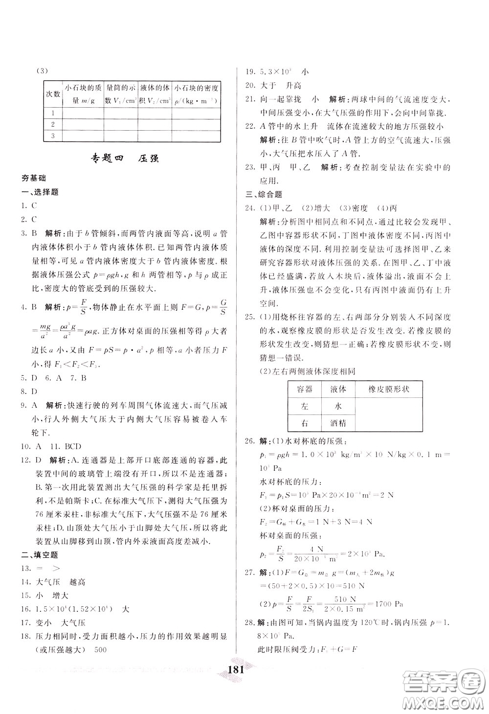 天津人民出版社2020年一飛沖天中考專項(xiàng)精品試題分類物理參考答案