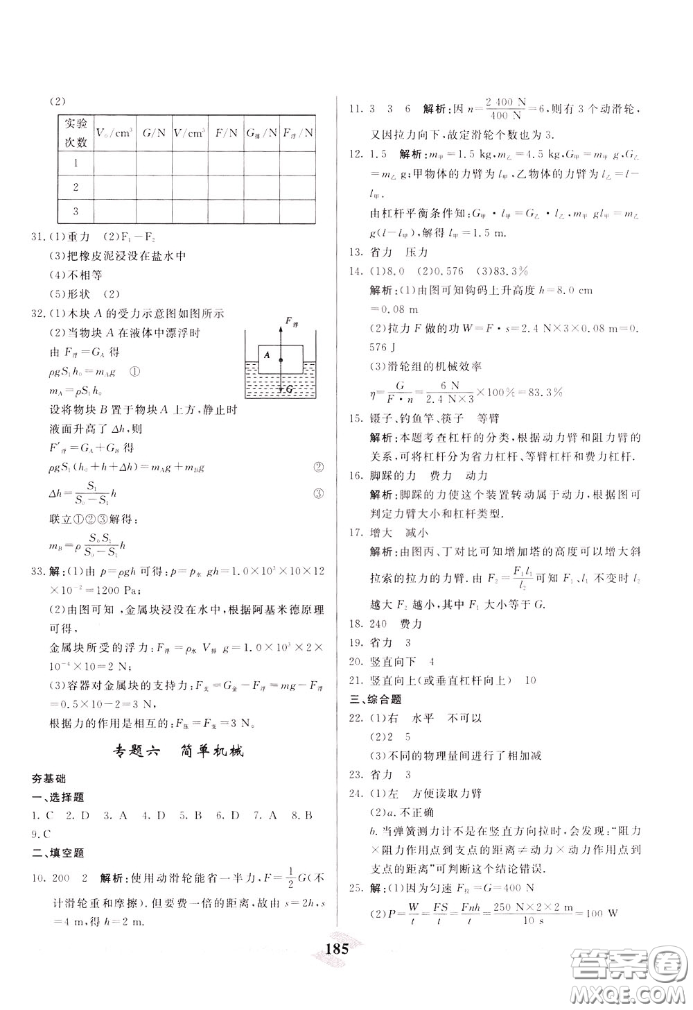 天津人民出版社2020年一飛沖天中考專項(xiàng)精品試題分類物理參考答案