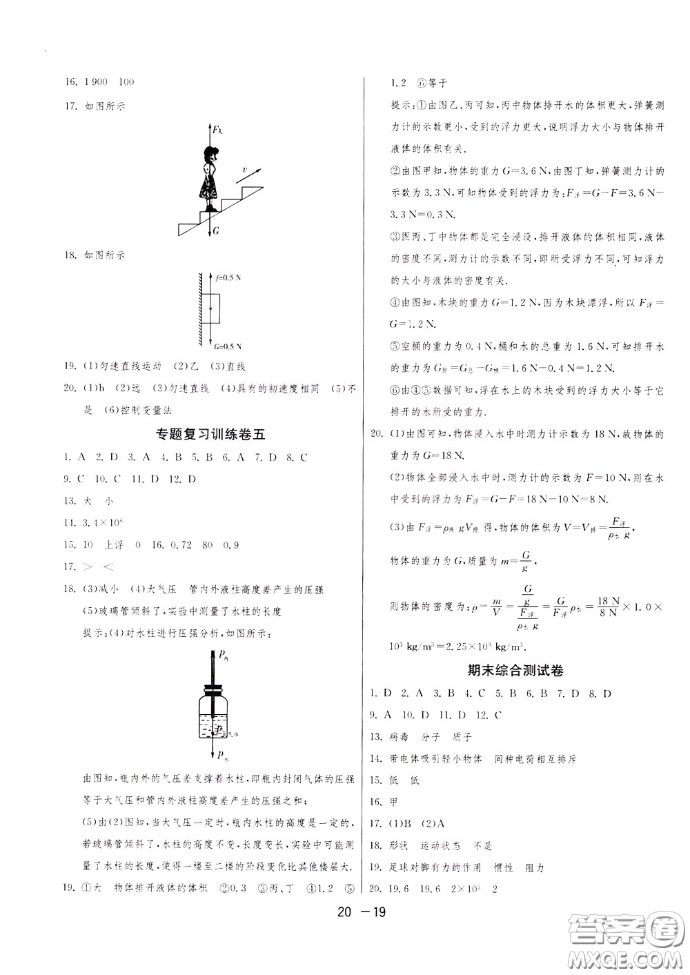 2020升級版1課3練單元達標(biāo)測試物理八年級下冊JSKJ江蘇科教版參考答案