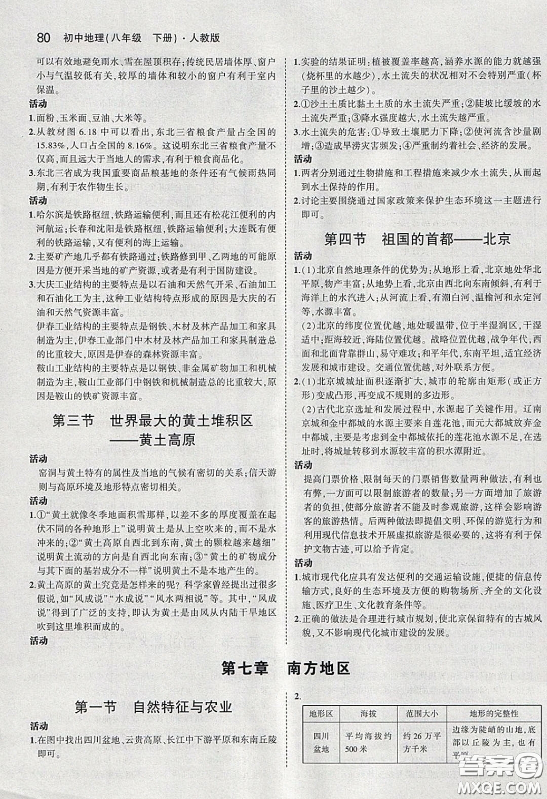 人民教育出版社2020義務教育教科書八年級地理下冊人教版教材課后習題答案