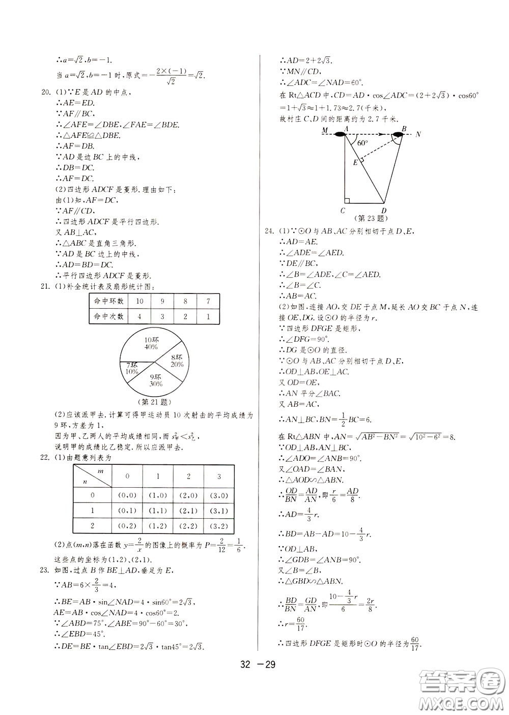 2020升級版1課3練單元達(dá)標(biāo)測試數(shù)學(xué)九年級下冊JSKJ江蘇科教版參考答案