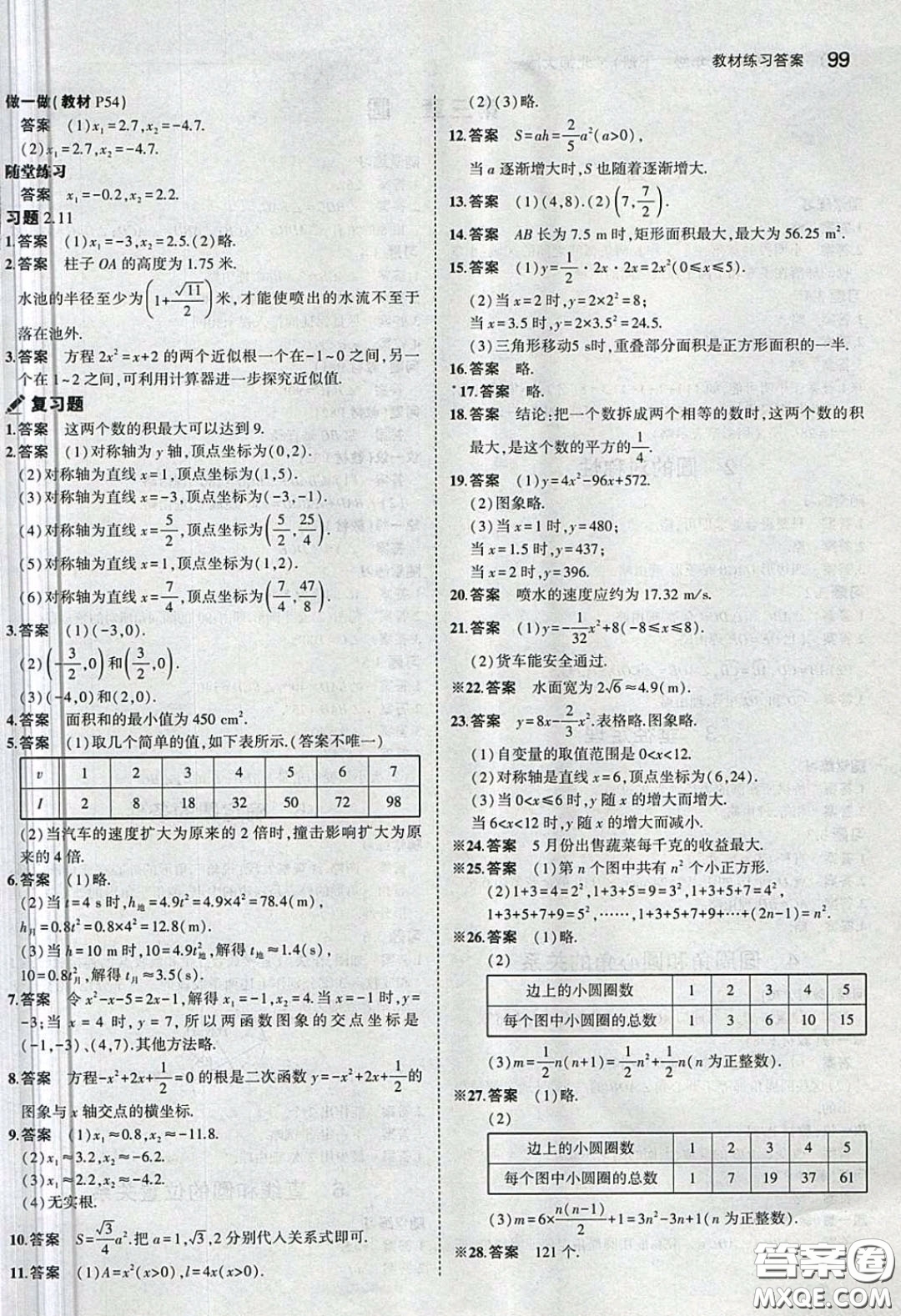 北京師范大學(xué)出版社2020義務(wù)教育教科書九年級數(shù)學(xué)下冊北師大版教材課后習(xí)題答案