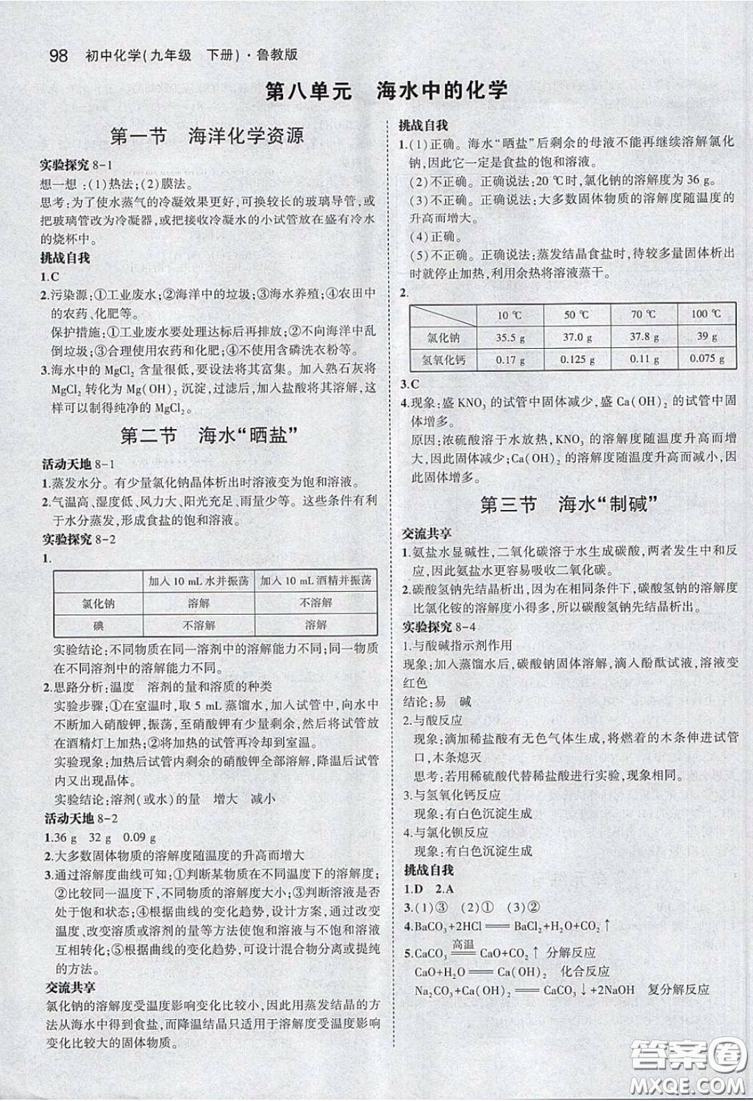 2020義務(wù)教育教科書54學(xué)制九年級(jí)化學(xué)下冊(cè)魯教版教材課后習(xí)題答案