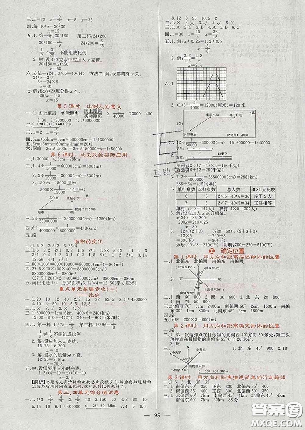 沈陽出版社2020春課堂點(diǎn)睛六年級(jí)數(shù)學(xué)下冊(cè)蘇教版答案