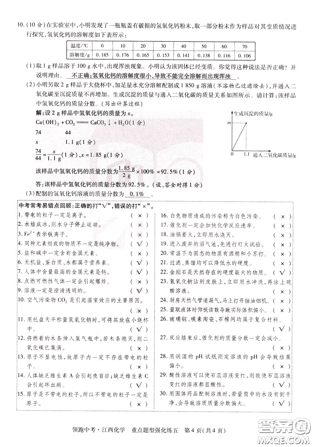 典學文化2020全新版領(lǐng)跑中考化學江西專用教師用書參考答案