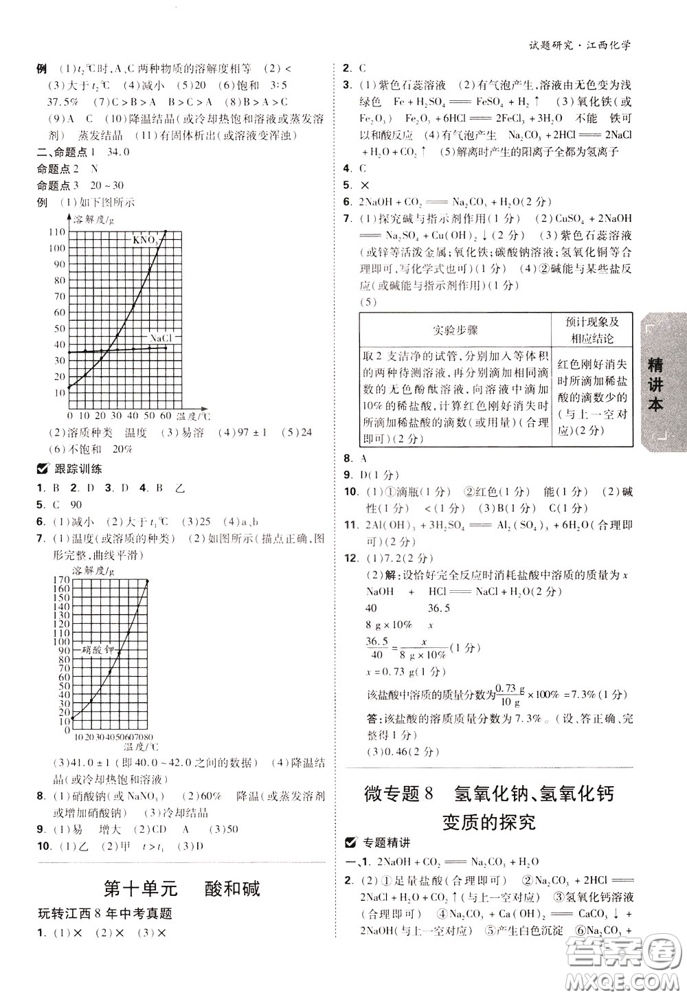 2020年萬唯中考試題研究化學(xué)江西專版精講本參考答案