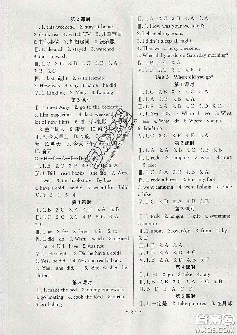 合肥工業(yè)大學(xué)出版社2020全頻道課時(shí)作業(yè)六年級英語下冊人教版答案