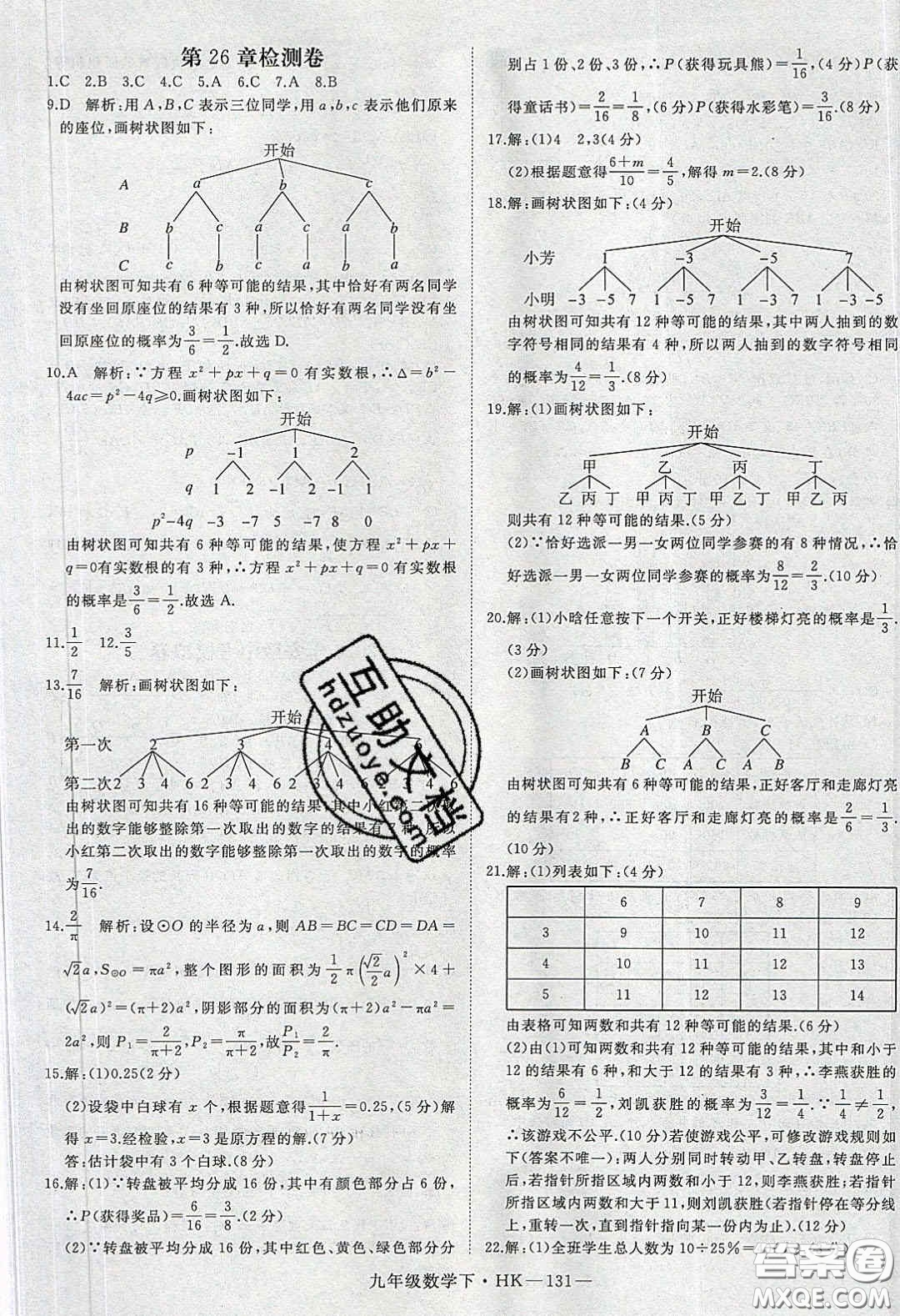 安徽專用2020優(yōu)翼學(xué)練優(yōu)九年級(jí)數(shù)學(xué)下冊(cè)滬教版答案