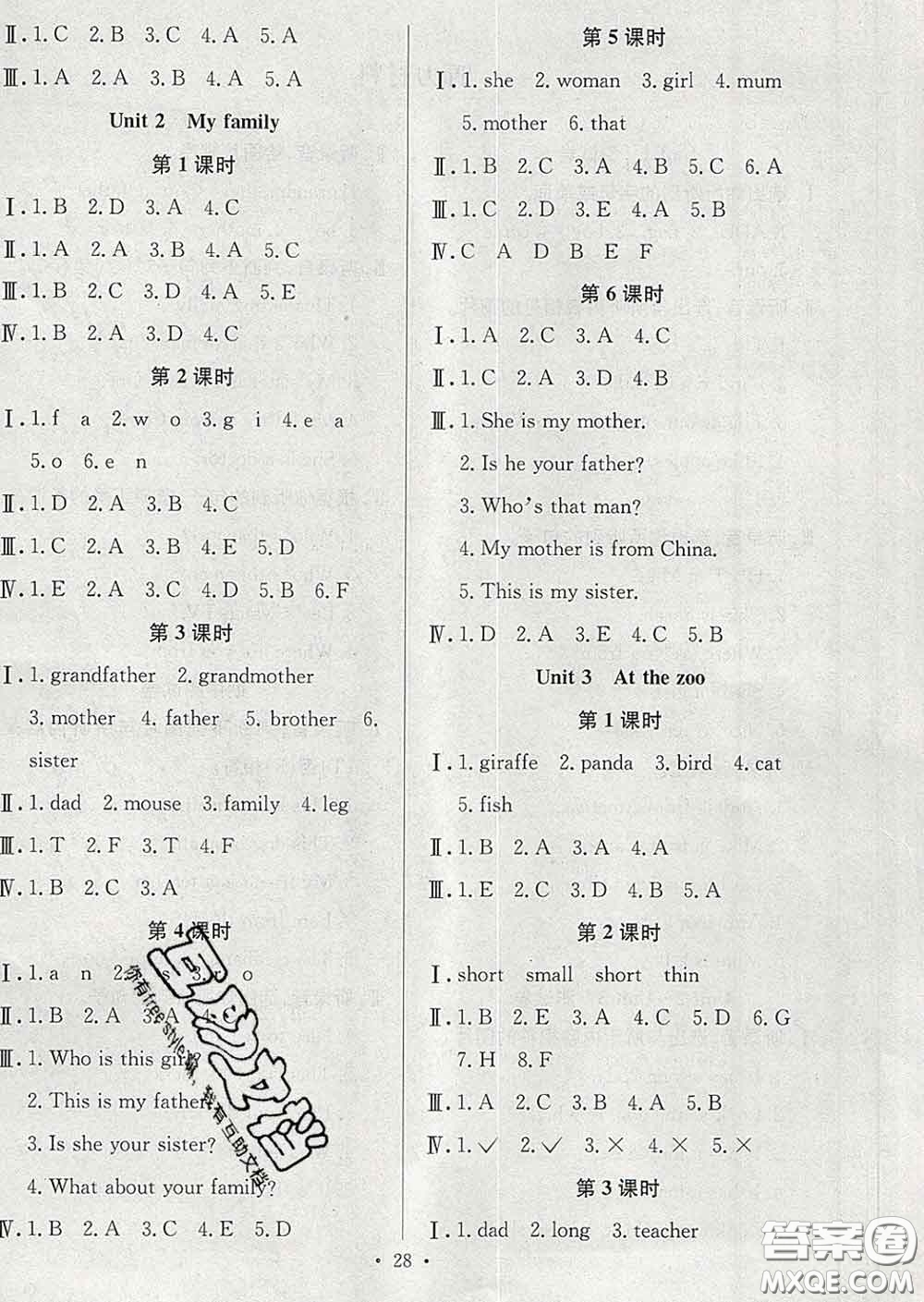 合肥工業(yè)大學(xué)出版社2020全頻道課時(shí)作業(yè)三年級(jí)英語(yǔ)下冊(cè)人教版答案