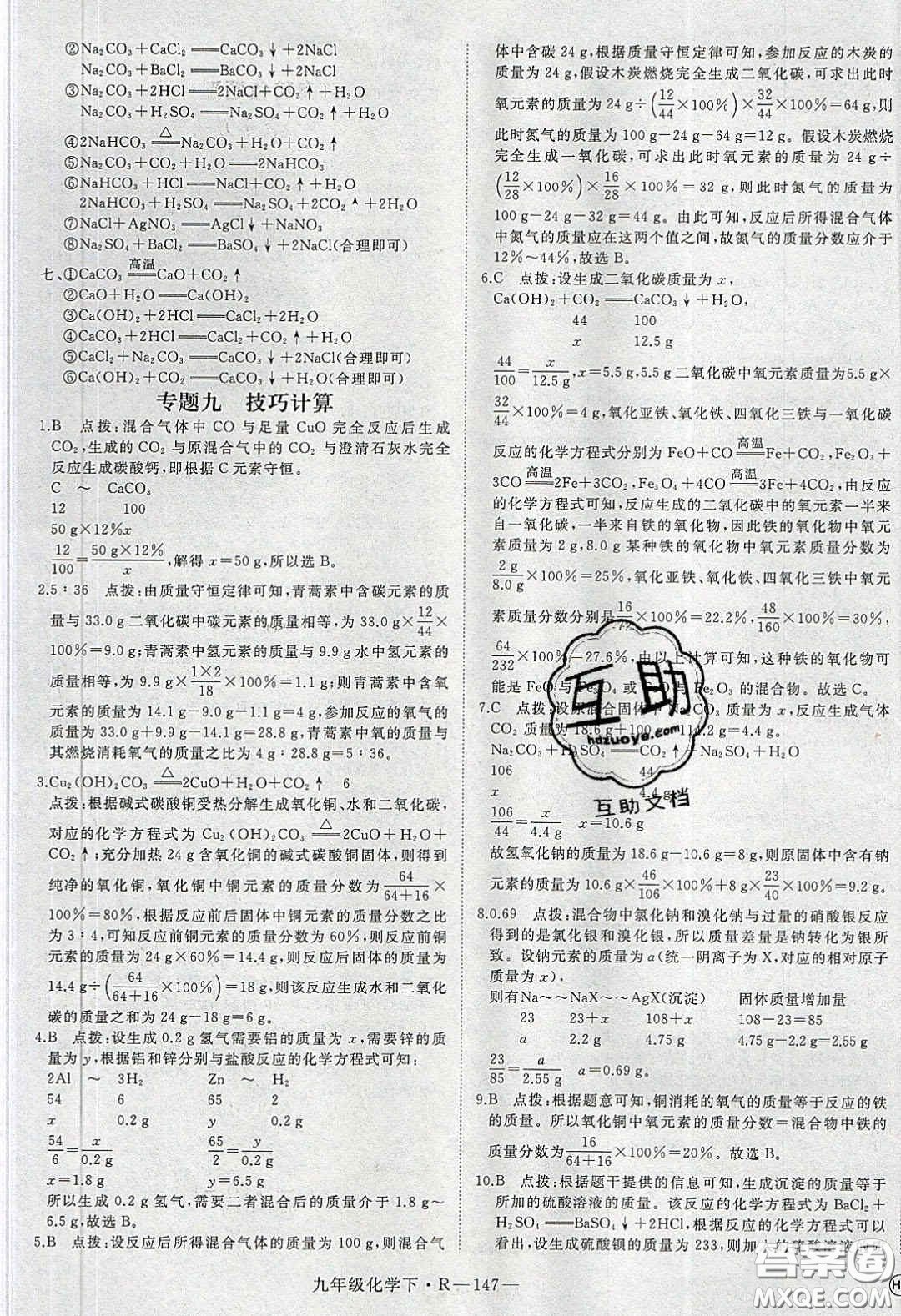 河南專用2020春優(yōu)翼學(xué)練優(yōu)九年級(jí)化學(xué)下冊(cè)人教版答案