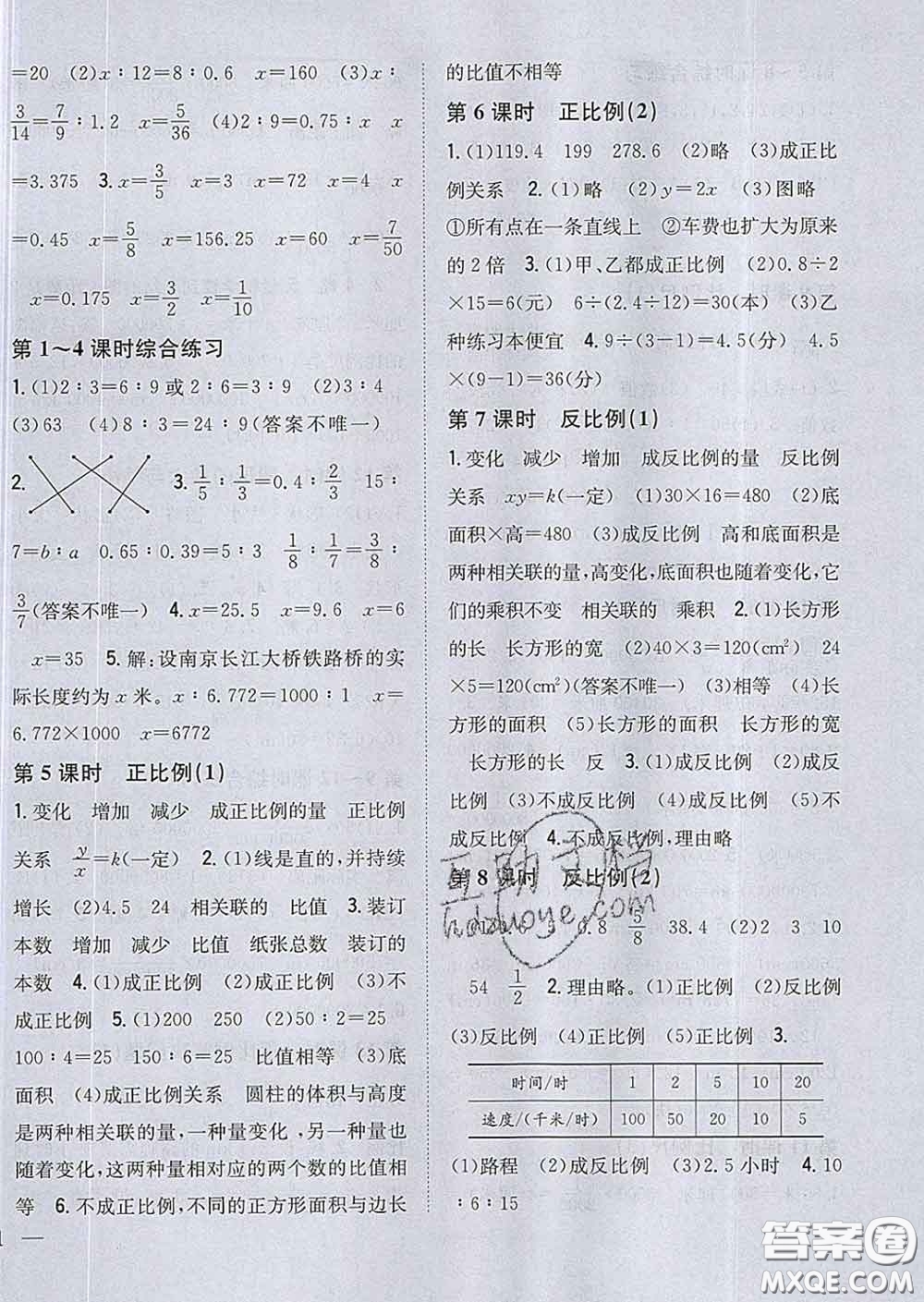 2020春梓耕書系小學(xué)題幫六年級(jí)數(shù)學(xué)下冊(cè)人教版答案