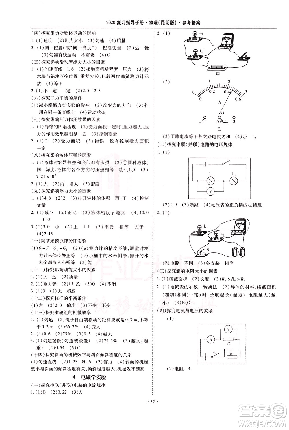 2020年昆明市初中學(xué)業(yè)水平考試復(fù)習(xí)指導(dǎo)手冊(cè)物理參考答案